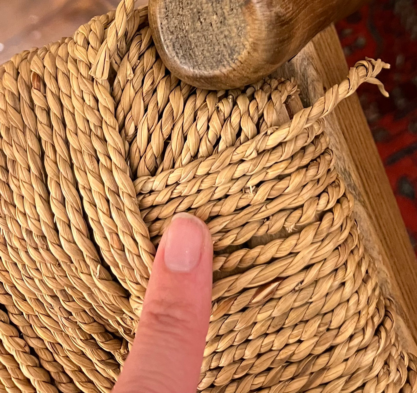- Set of Eight Oak & Cord Dining Chairs