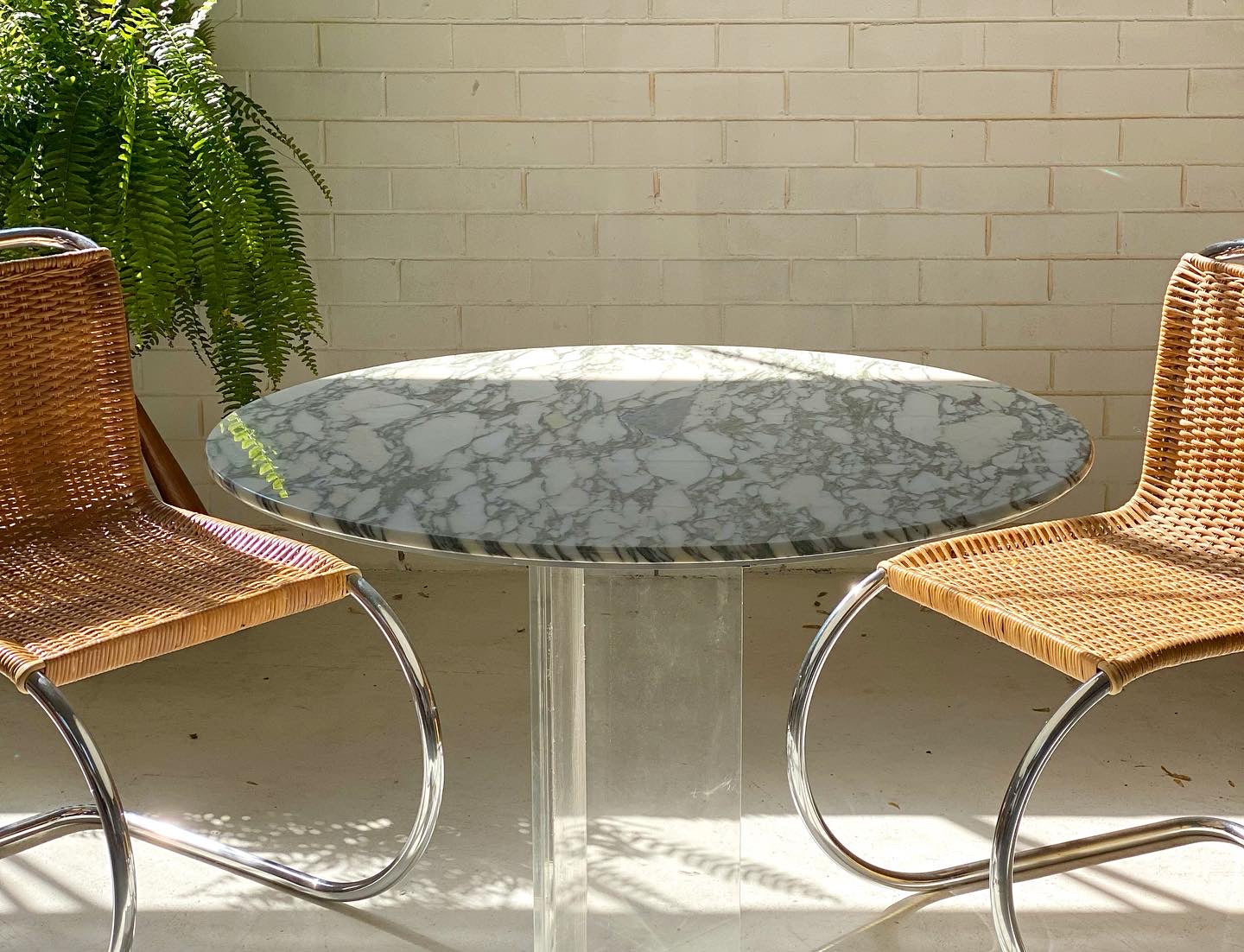 Custom Calcutta Marble & Lucite Table