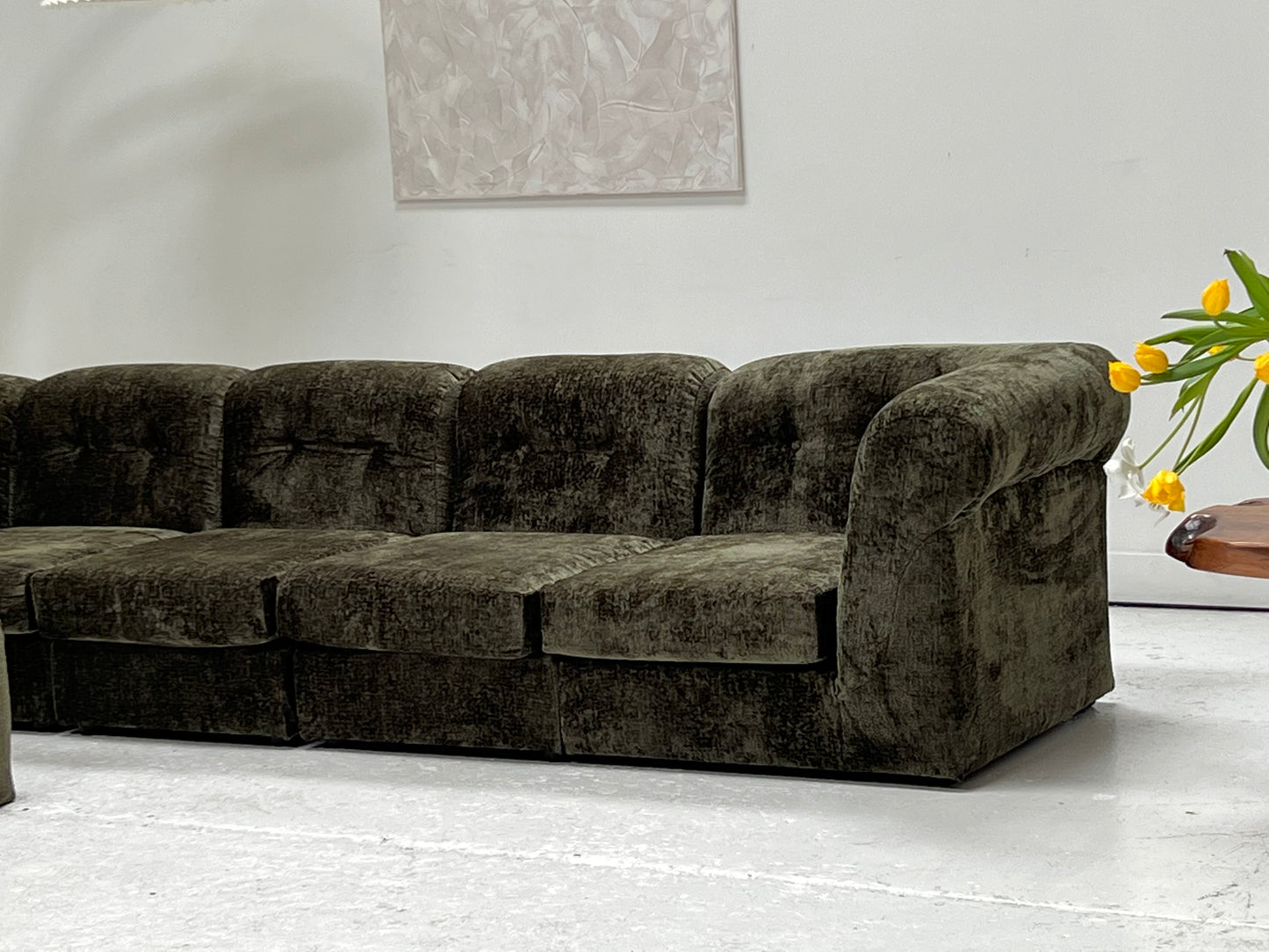- Bespoke VandeRoza Green Chenille Modular Sofa - Seven Piece Set