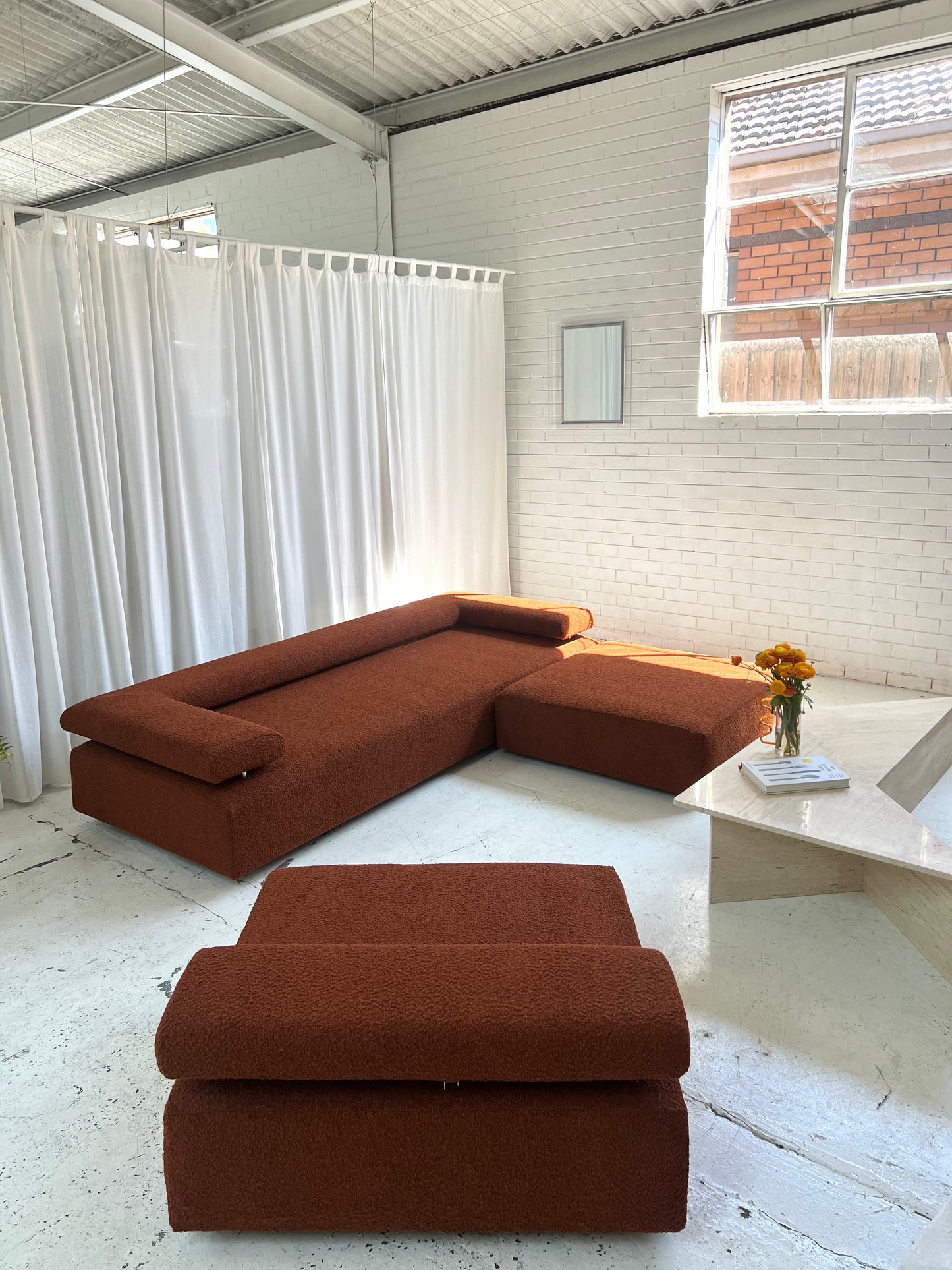 - Bespoke Rust Boucle Modular Sofa Set