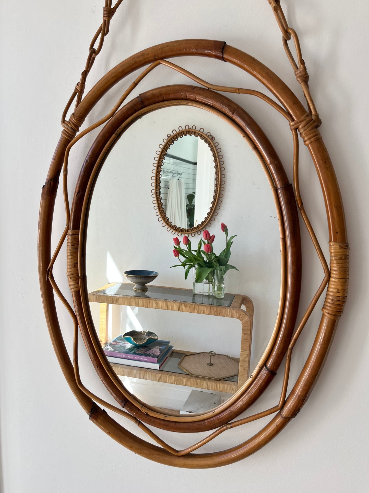 Vintage Italian Bamboo Mirror by Bonacina