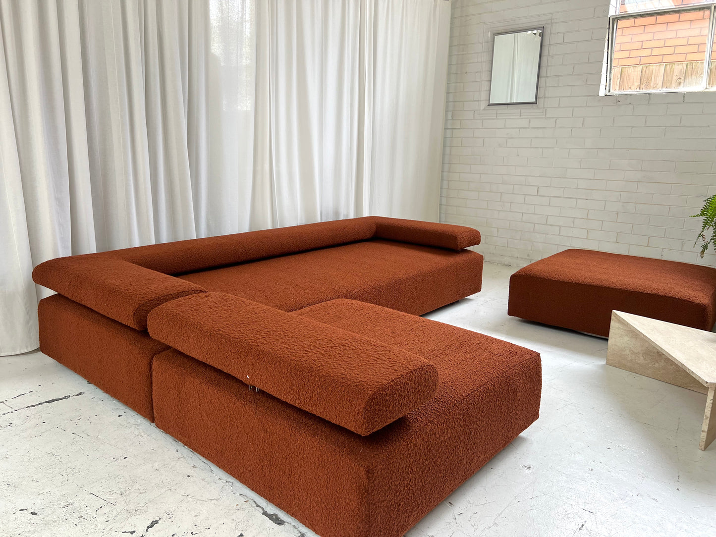 - Bespoke Rust Boucle Modular Sofa Set