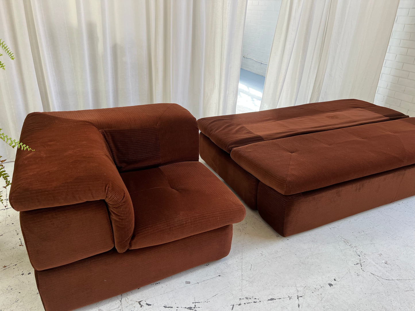 Vintage Fler Choc Velvet Modular Sofa / Bed