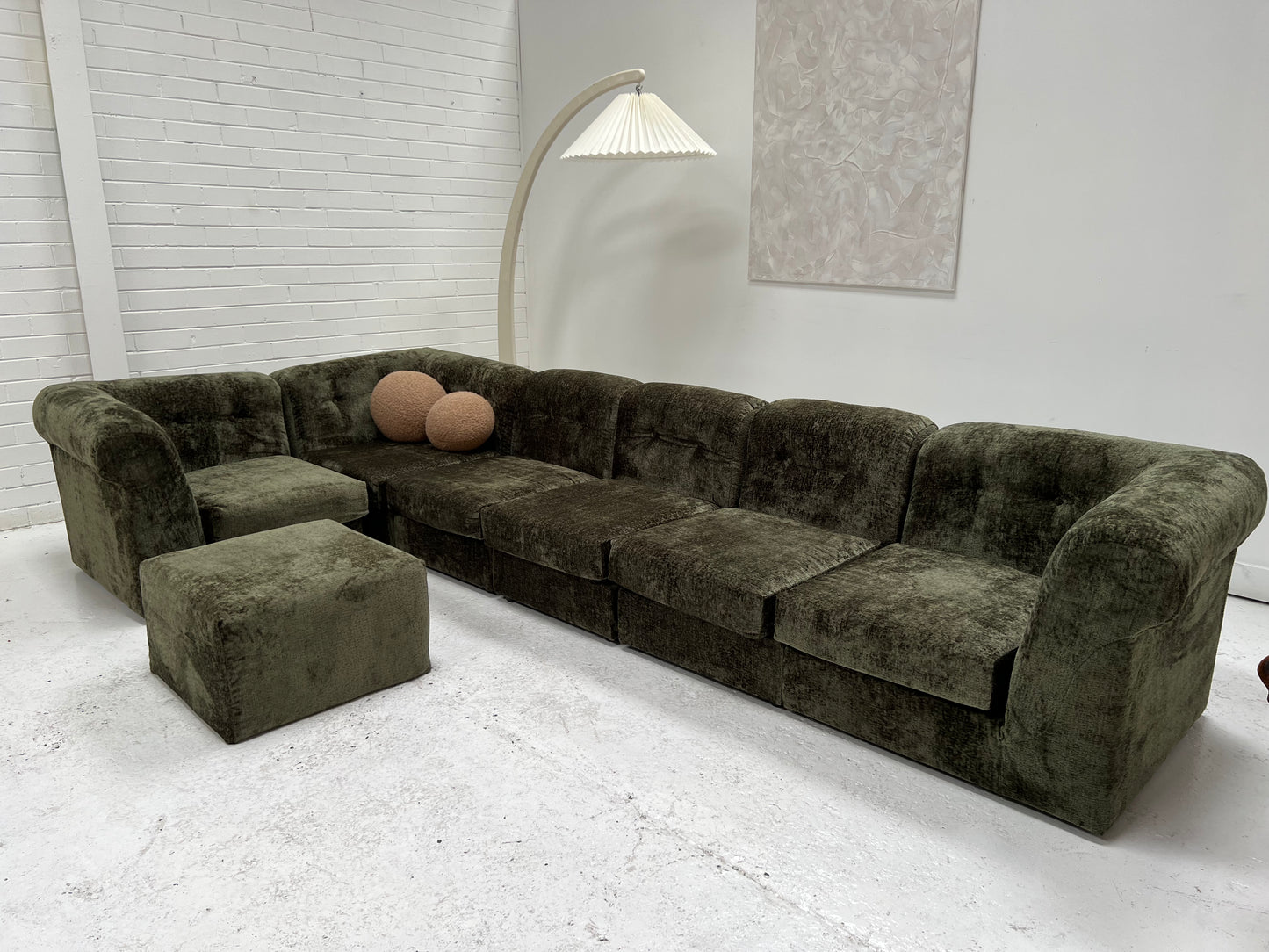 - Bespoke VandeRoza Green Chenille Modular Sofa - Seven Piece Set