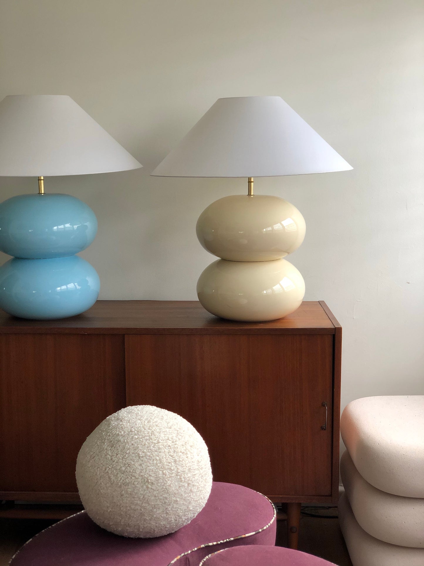 Cream Double Bubble Lamp with White Conical Shade
