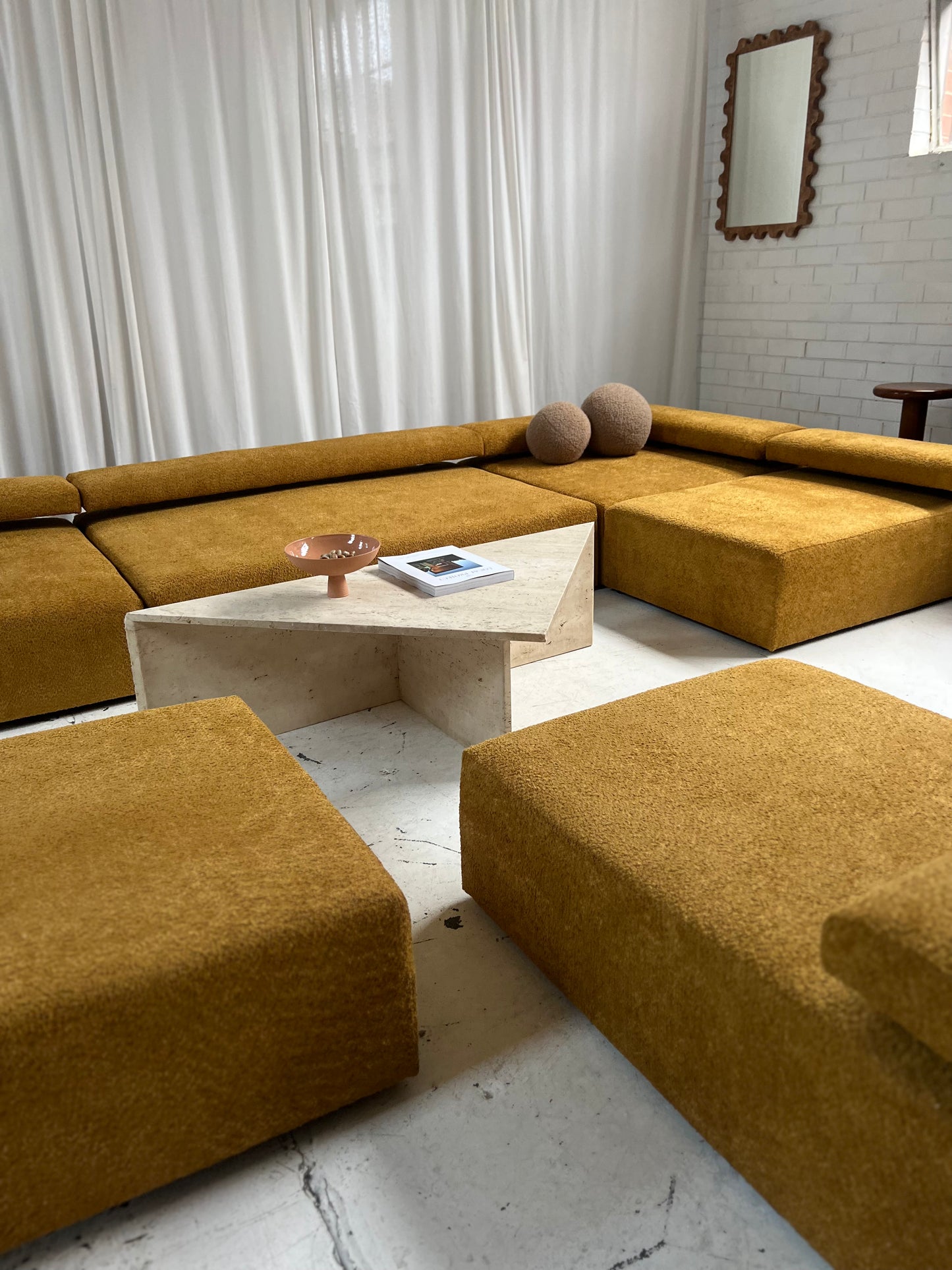 - Bespoke Large Mustard Bouclé Modular Sofa