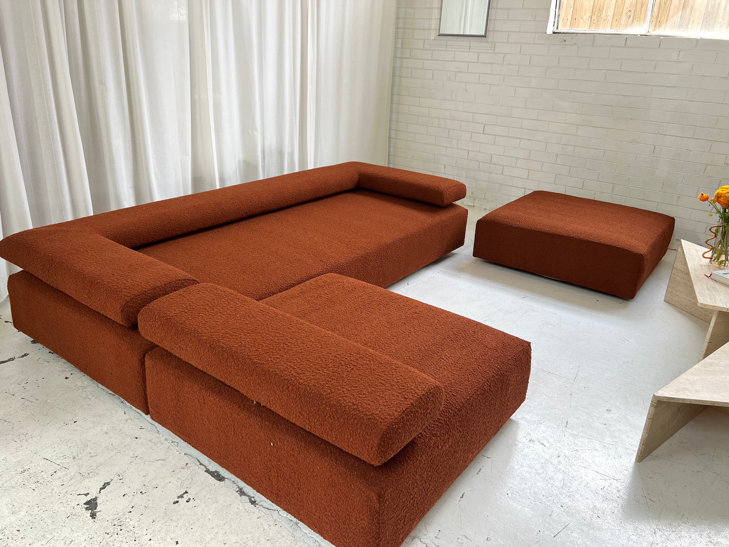 - Bespoke Rust Boucle Modular Sofa Set