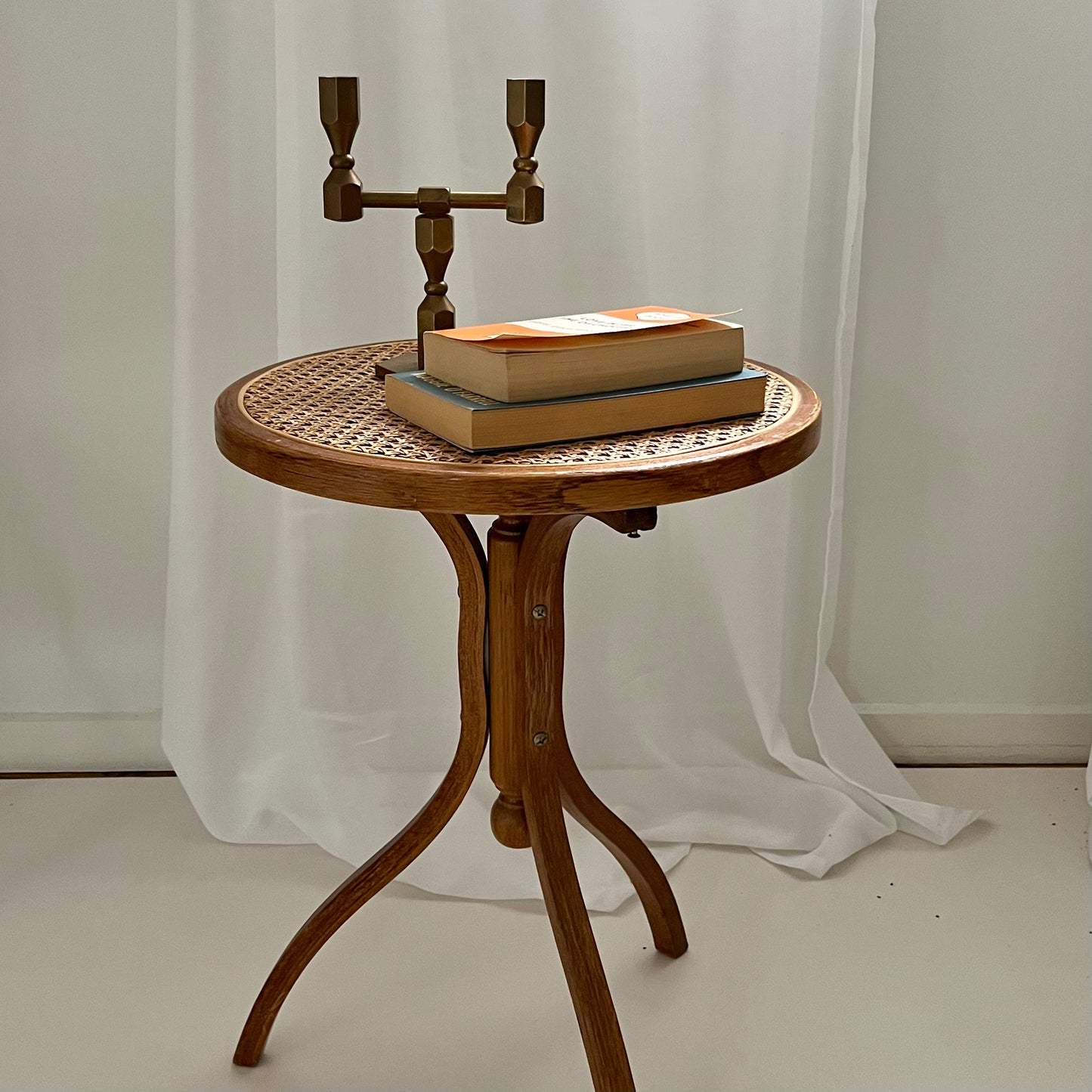 - Vintage Bentwood Rattan Side Table