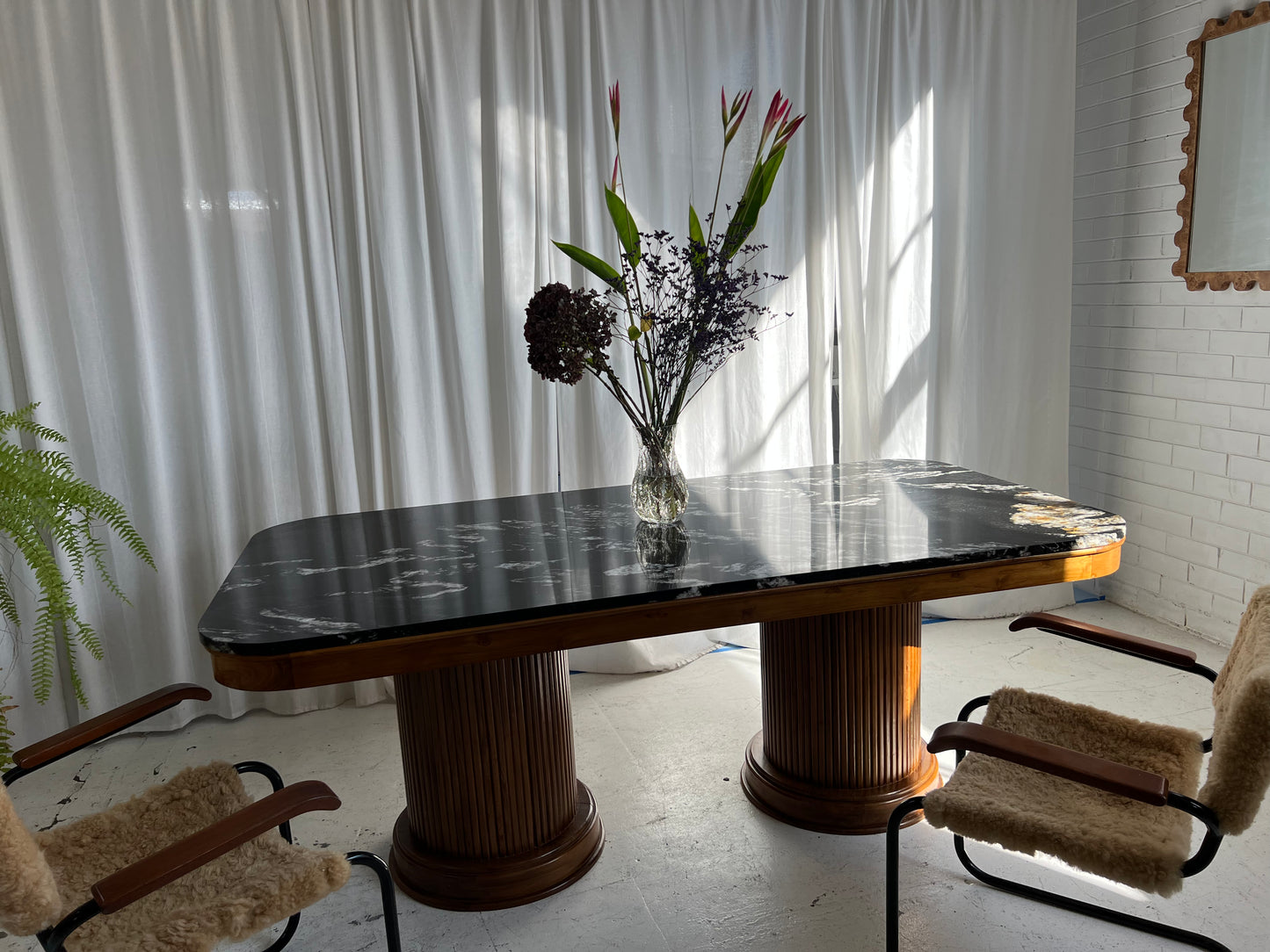 - Custom Marble & Teak Table