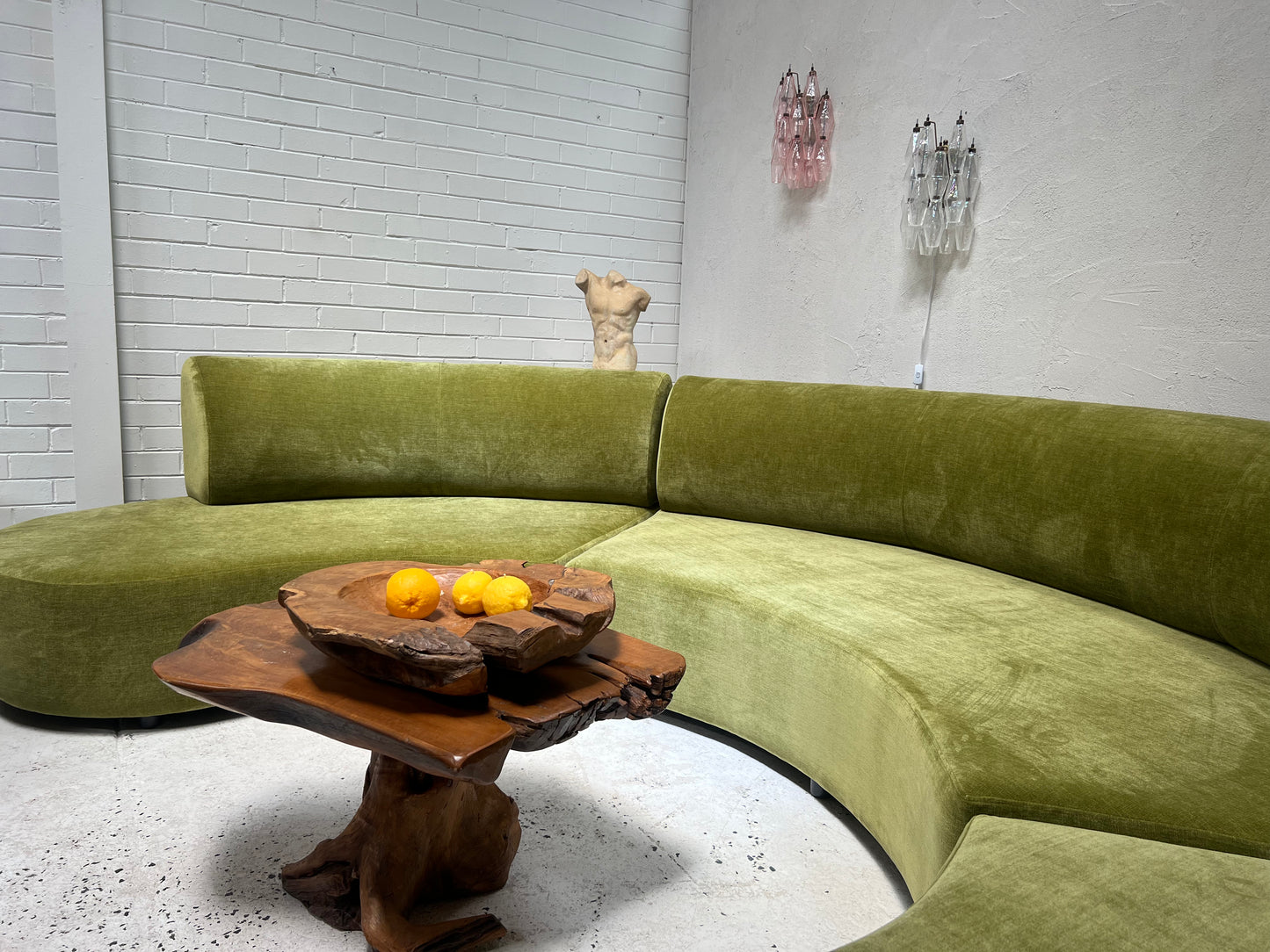 - Bespoke Olive Velvet Curved Modular Sofa