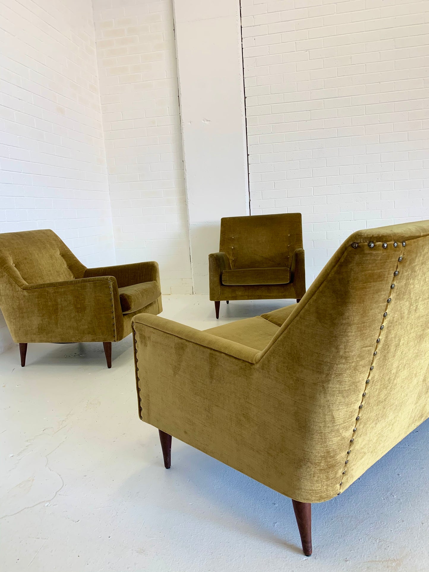 Beautiful Mid Century Gold Velvet Sofa