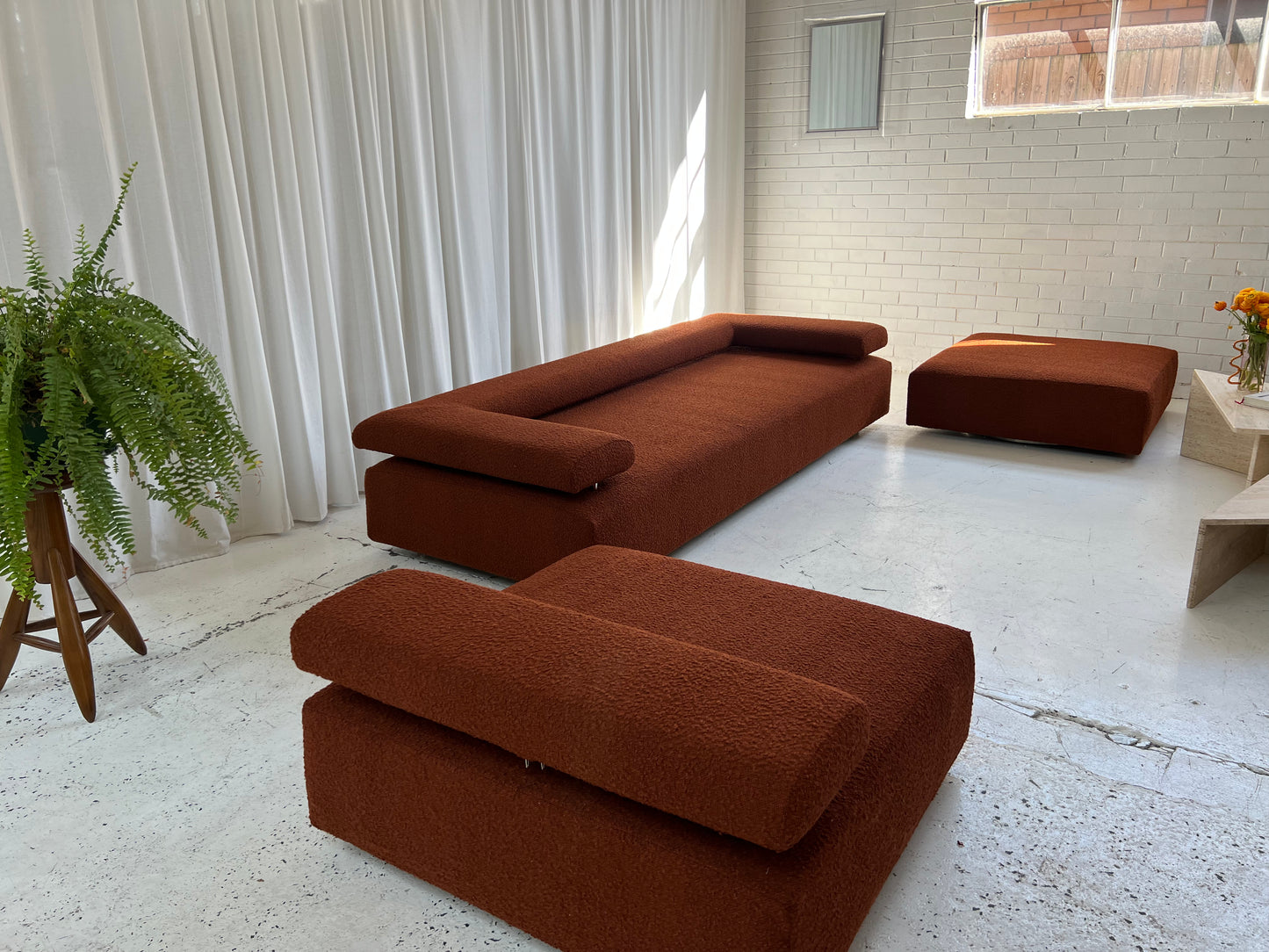 - Bespoke Rust Boucle Modular Sofa Set
