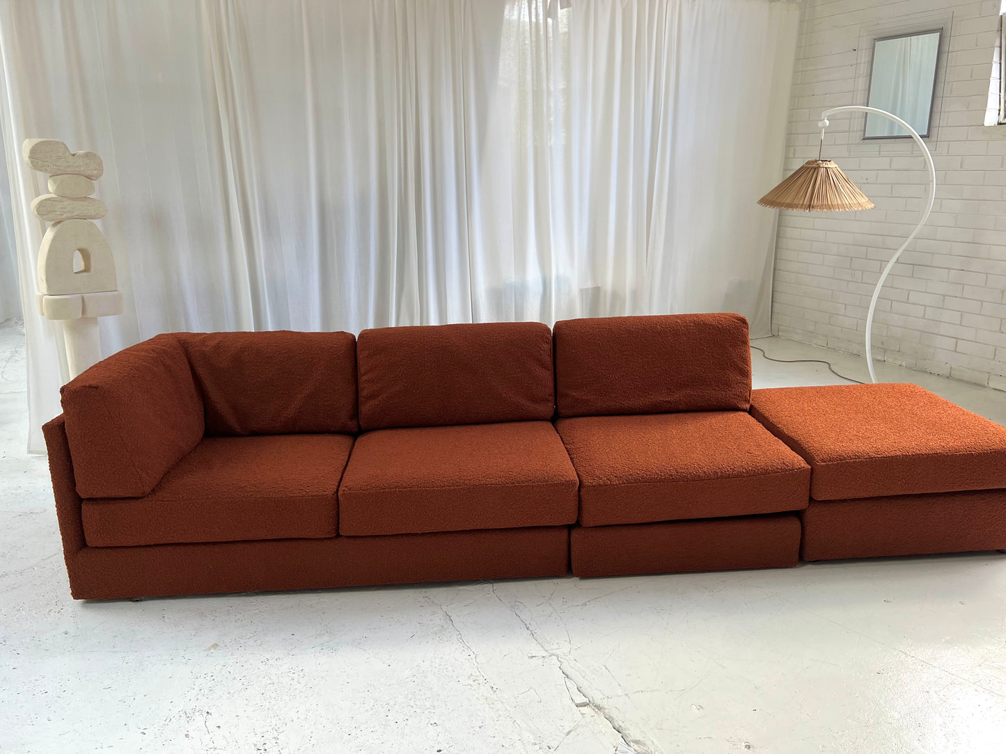 - Vintage Rust Boucle Modular Sofa Set