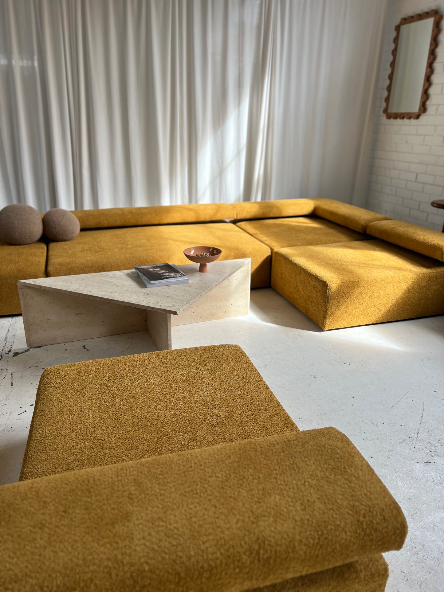 - Bespoke Large Mustard Bouclé Modular Sofa
