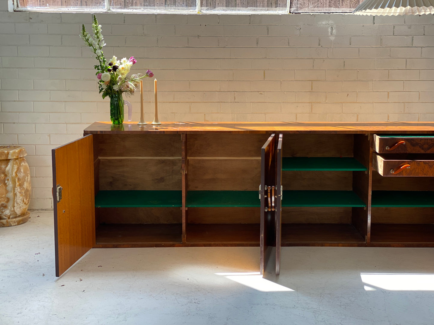Vintage Long Burl Sideboard
