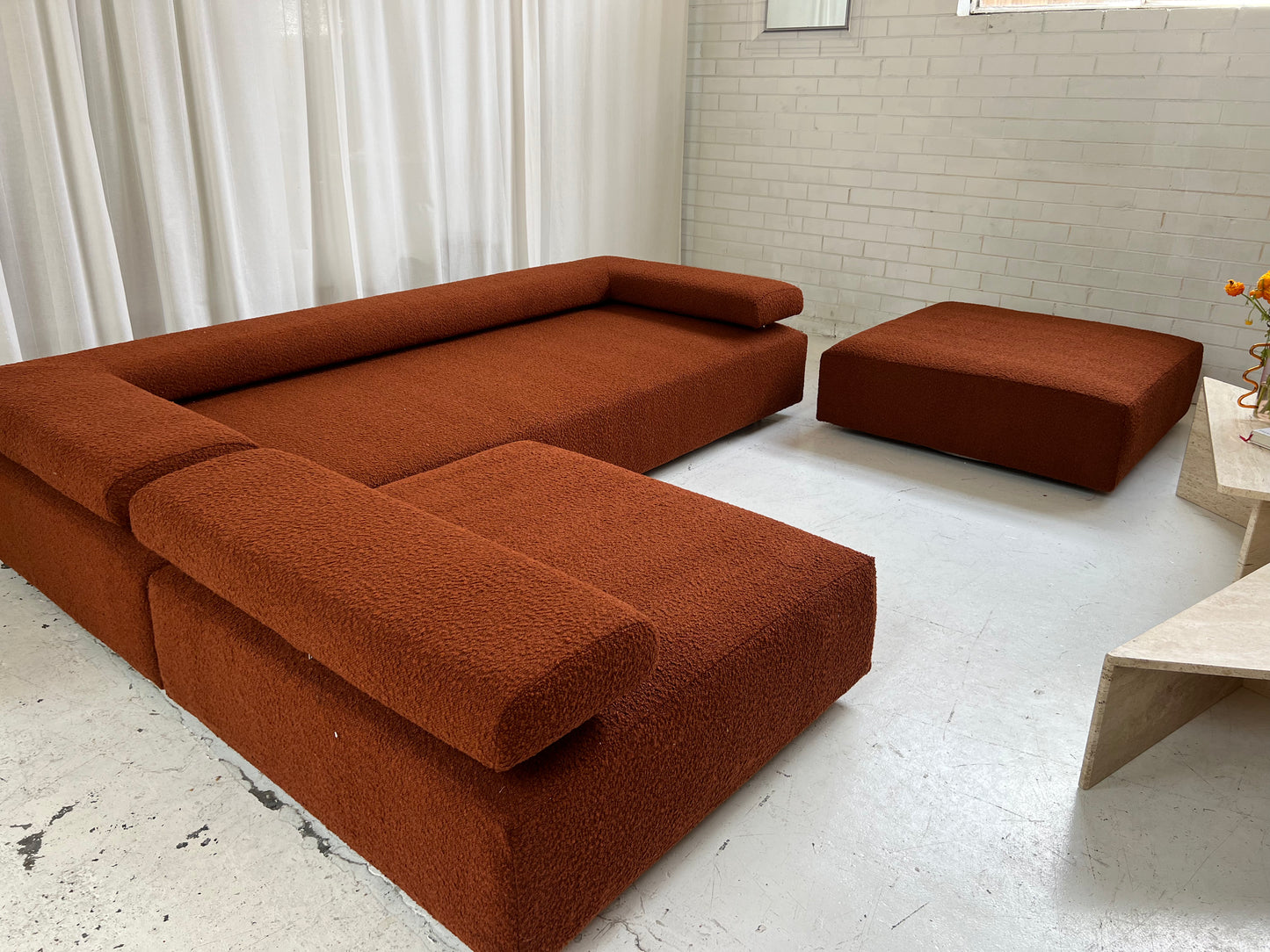 - Bespoke Rust Boucle Modular Sofa Set