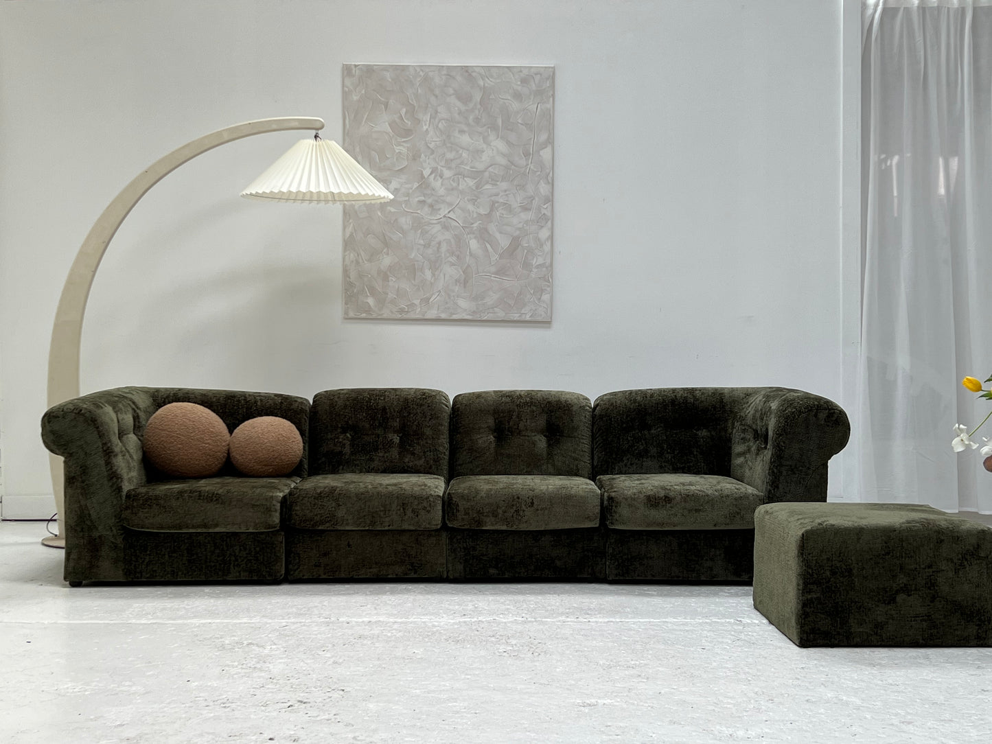 - Bespoke VandeRoza Green Chenille Modular Sofa - Seven Piece Set