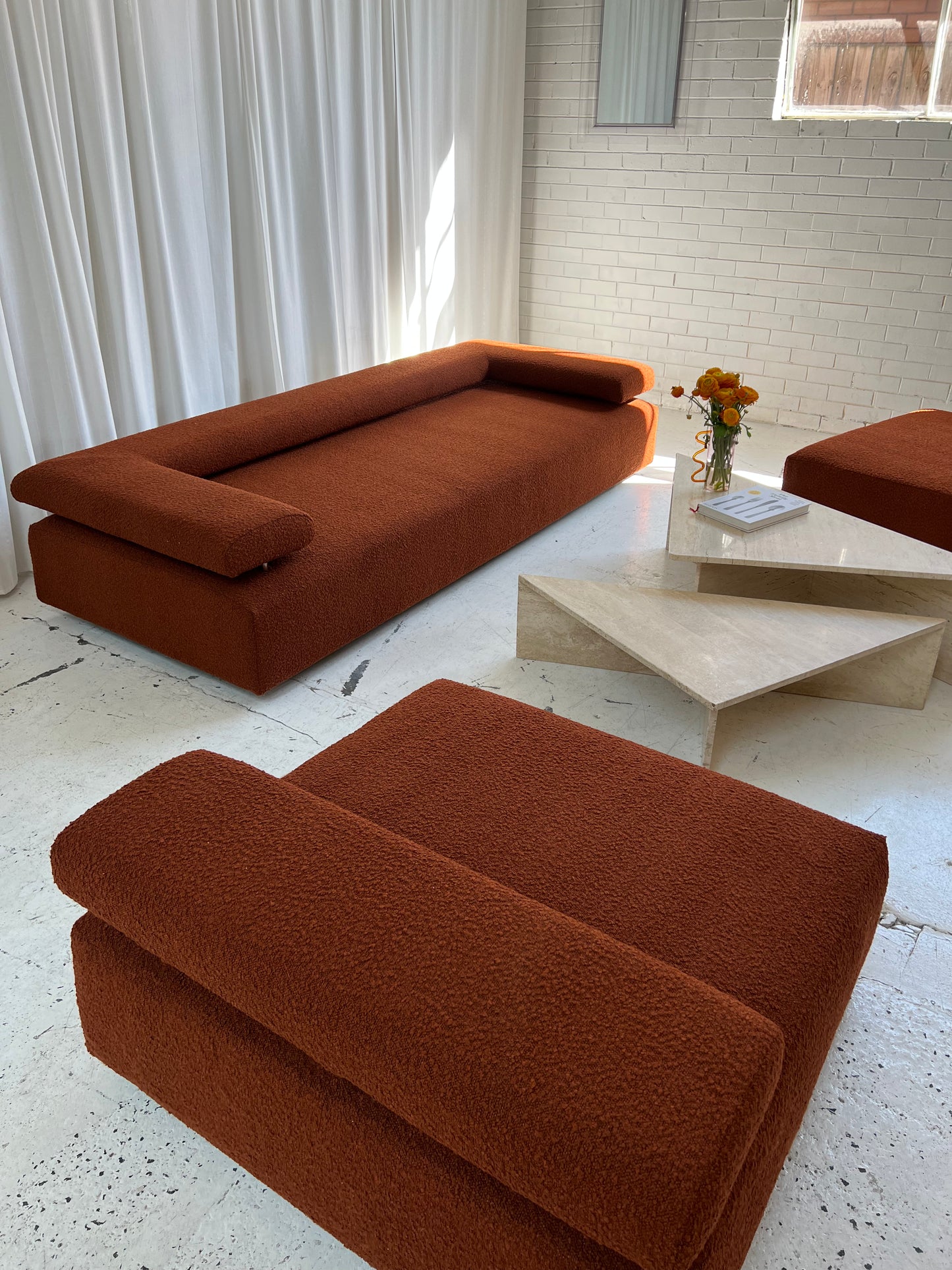 - Bespoke Rust Boucle Modular Sofa Set