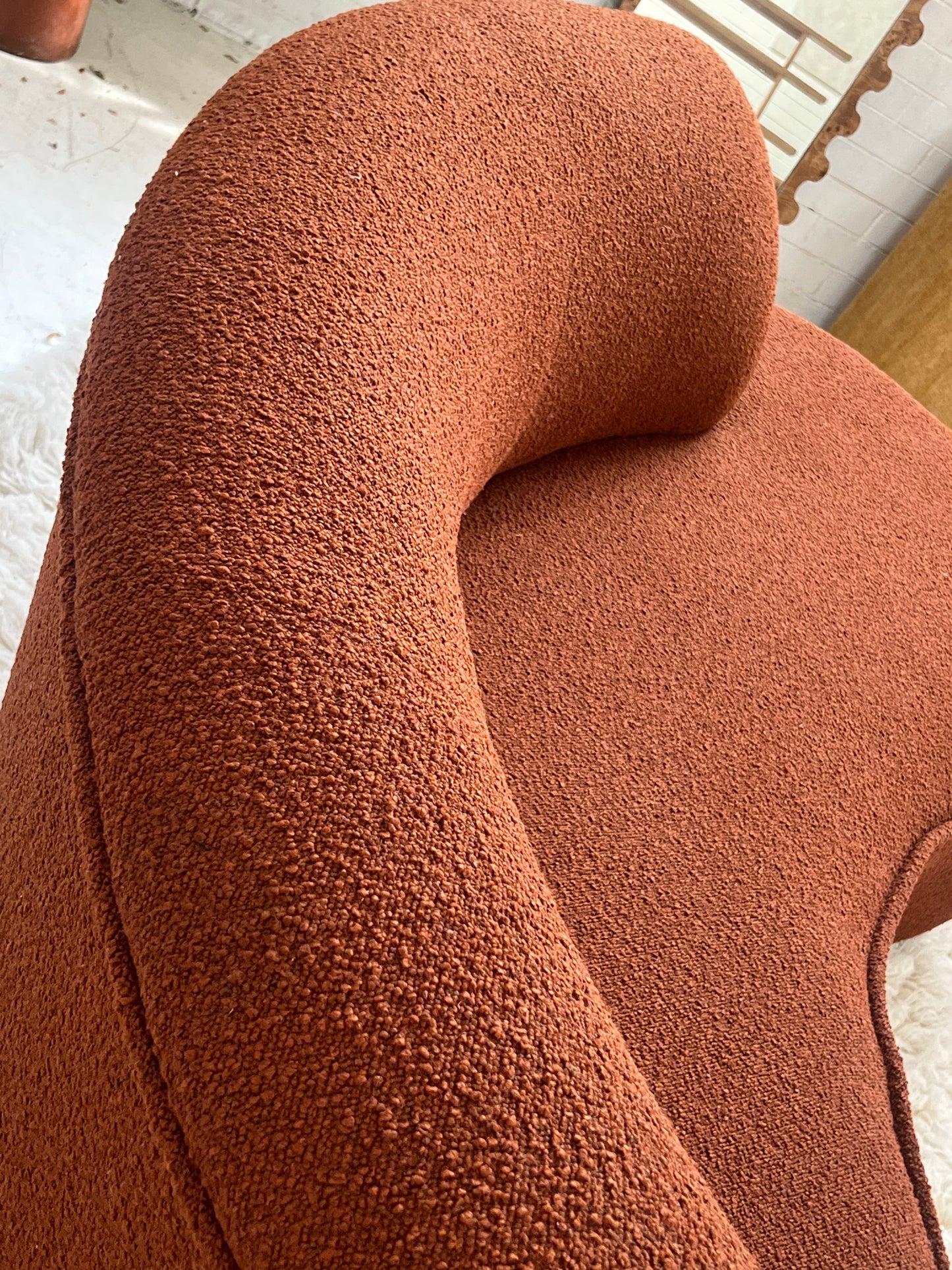 - Bespoke Rust Boucle Curved Sofa