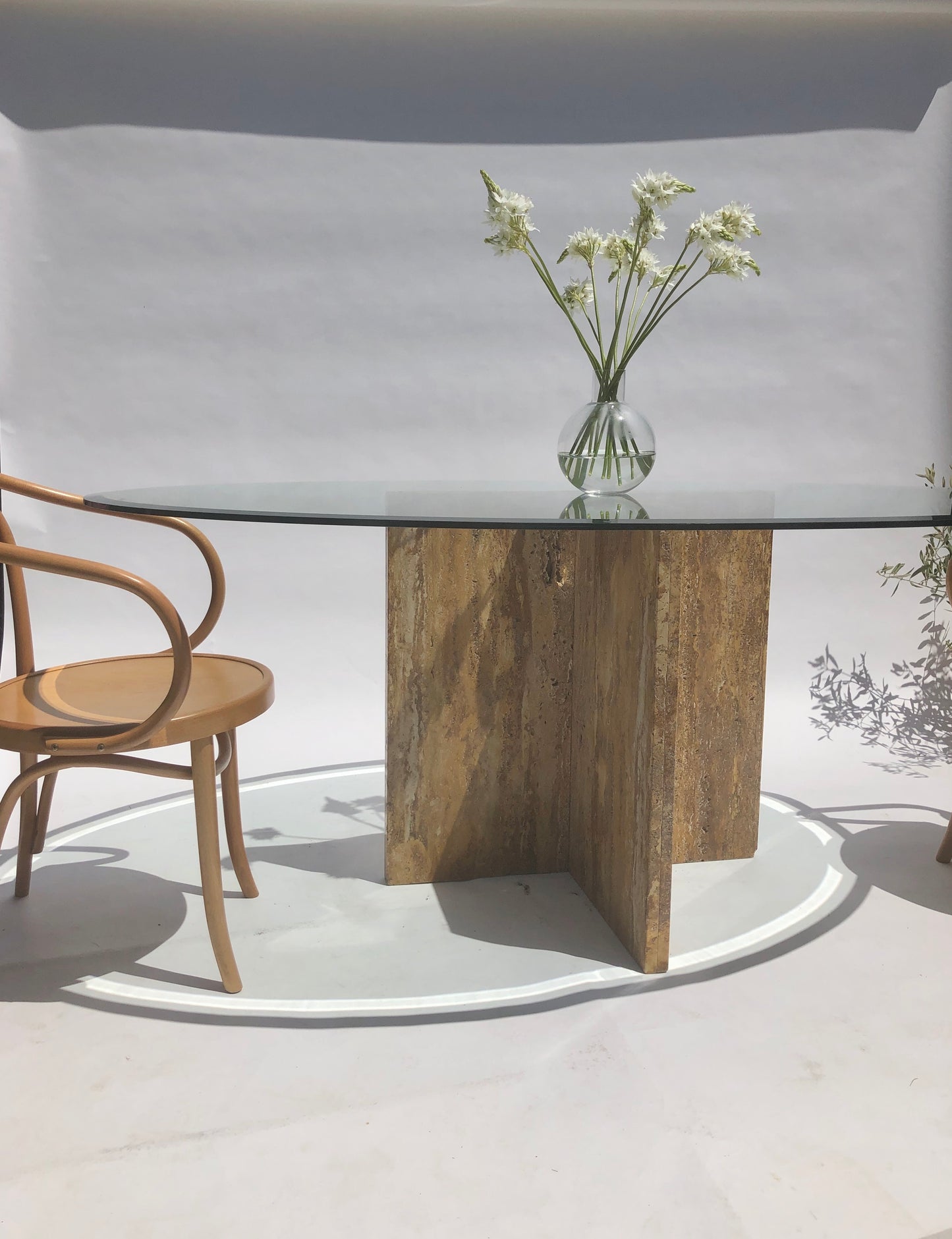 Travertine & Glass Dining Table