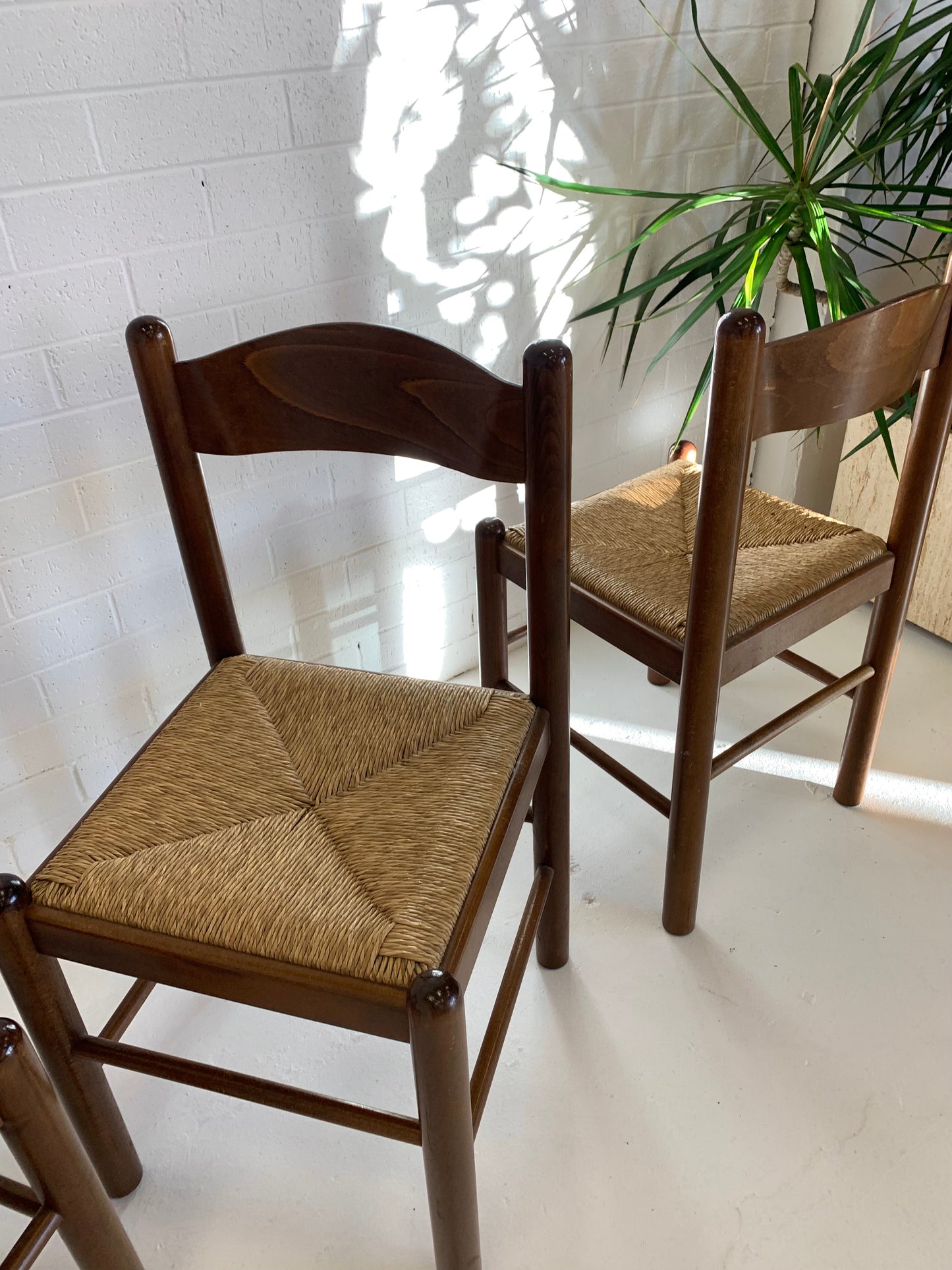 Vintage Timber Rush Dining Chairs - Eight Available