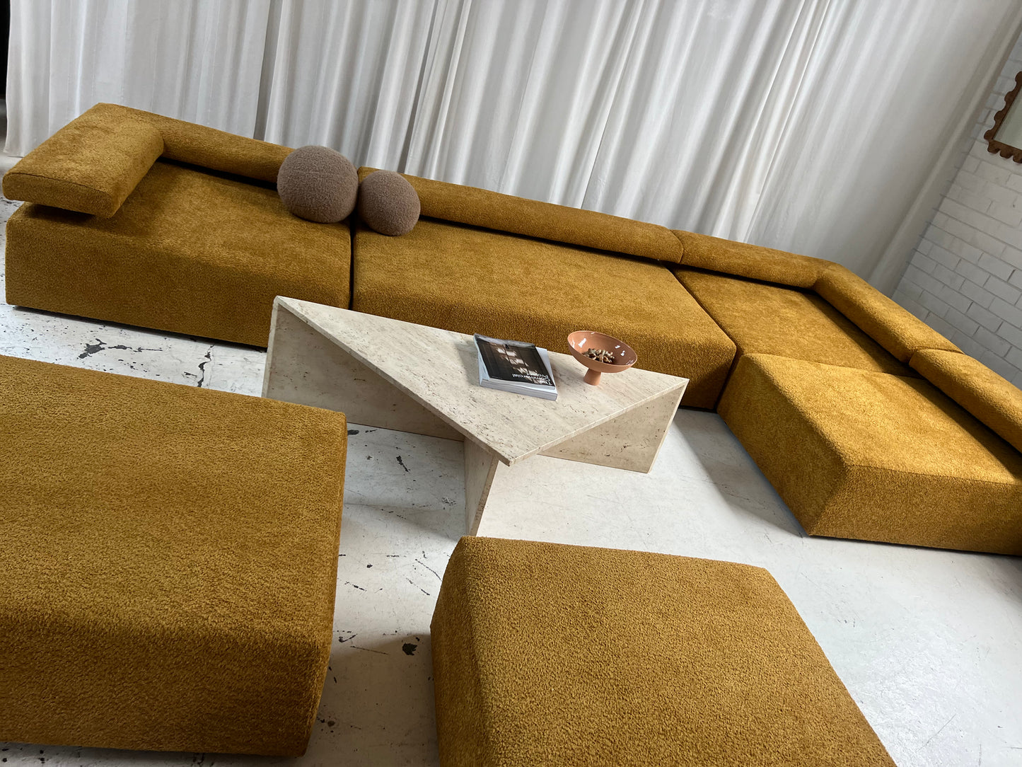 - Bespoke Large Mustard Bouclé Modular Sofa