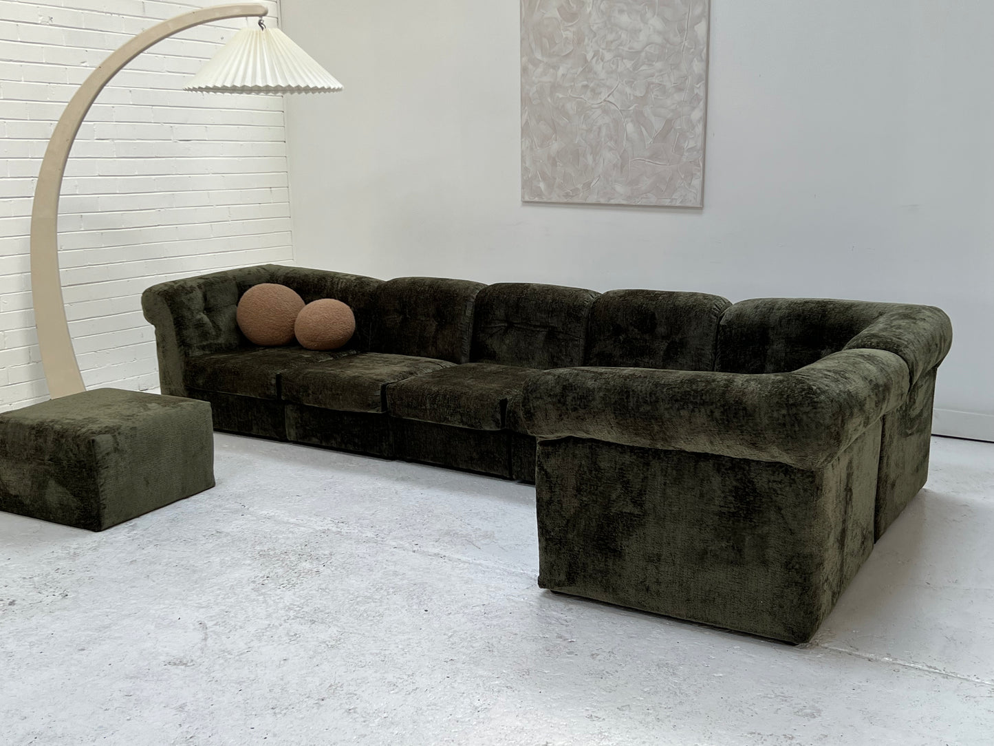 - Bespoke VandeRoza Green Chenille Modular Sofa - Seven Piece Set