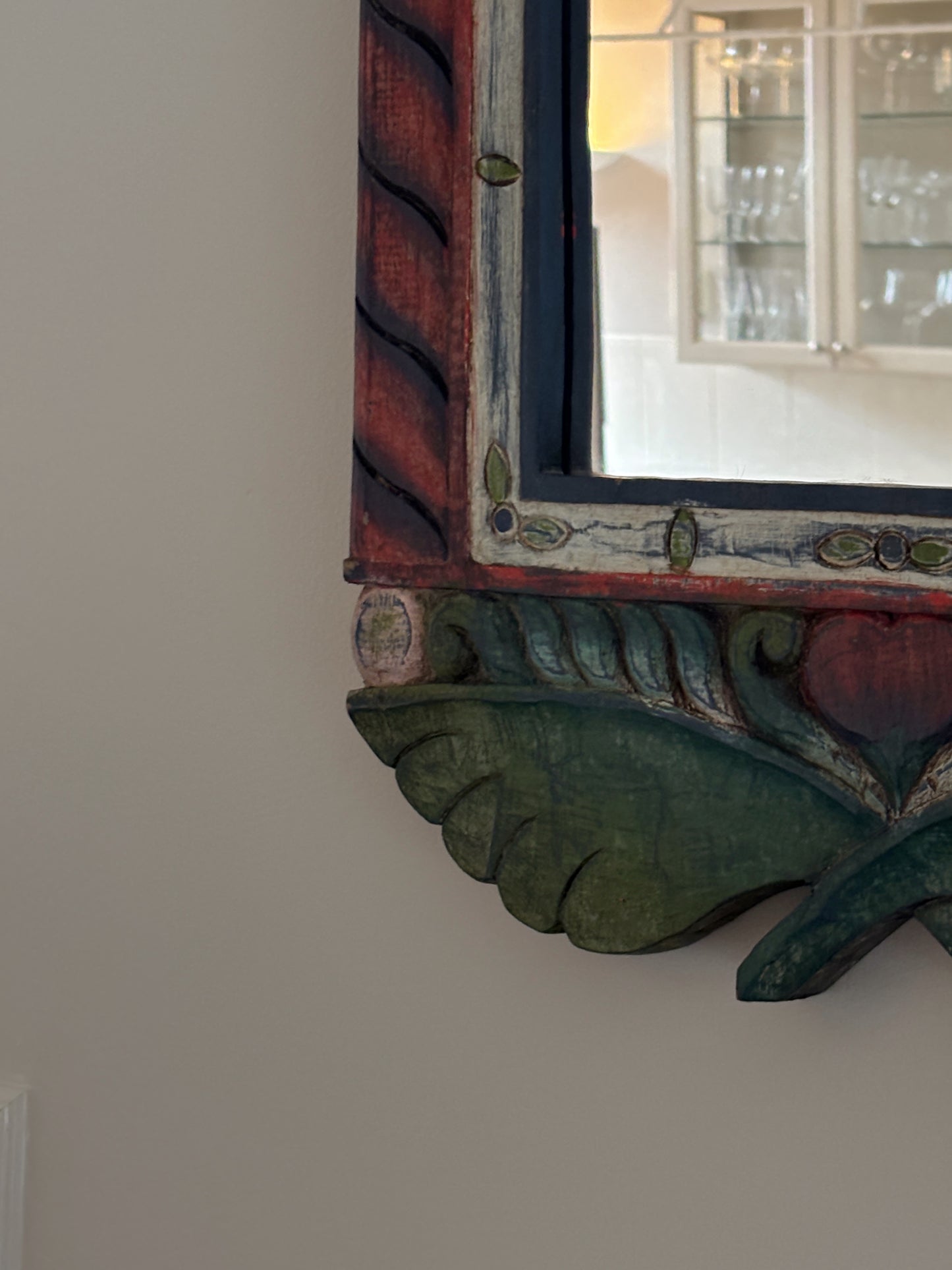 20th Century Folk Hand-Painted Wooden Mirror