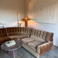 Vintage Tufted Caramel Velvet Curved Sofa