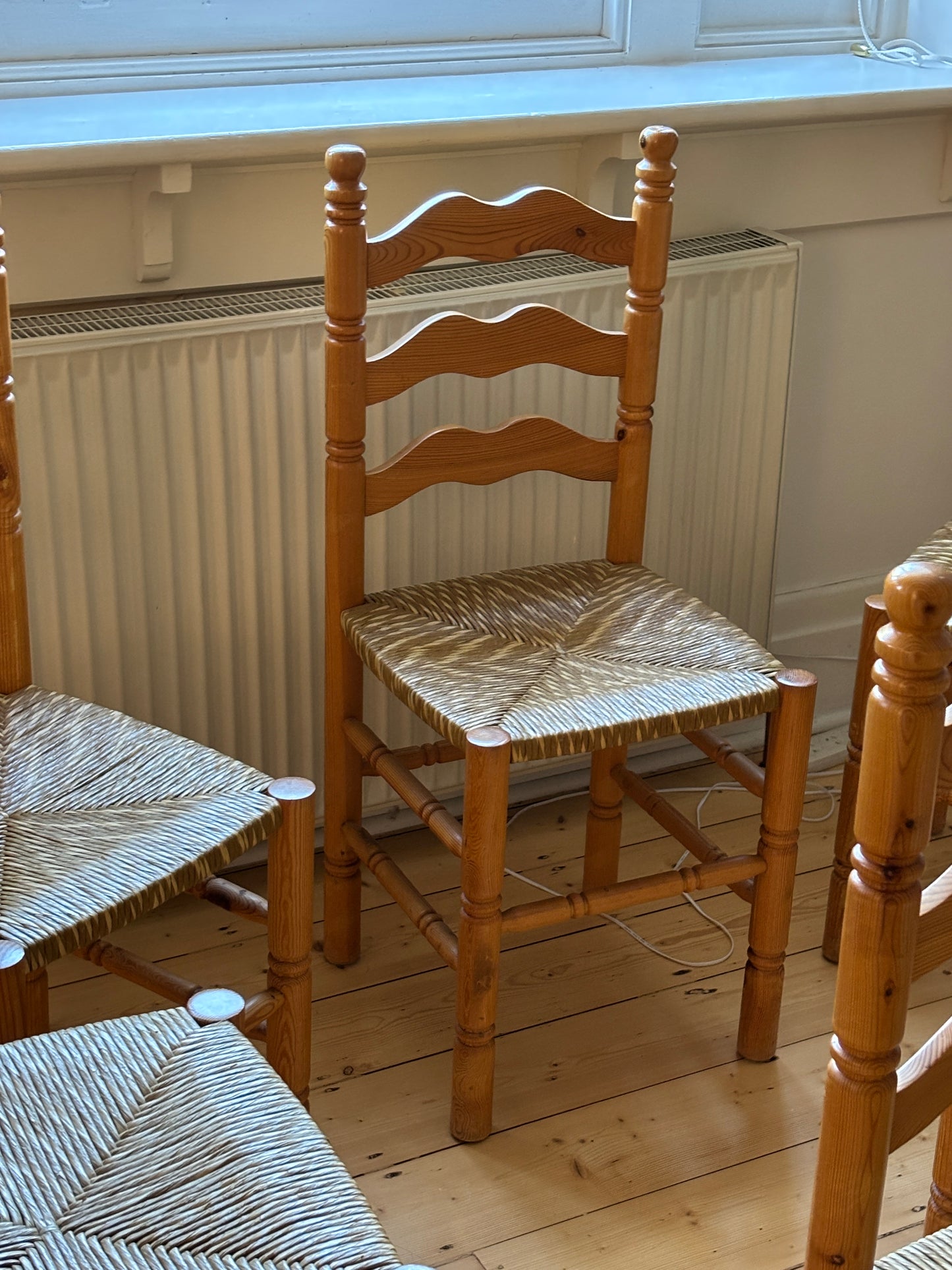 Set of Six Vintage Pine Dining Chairs
