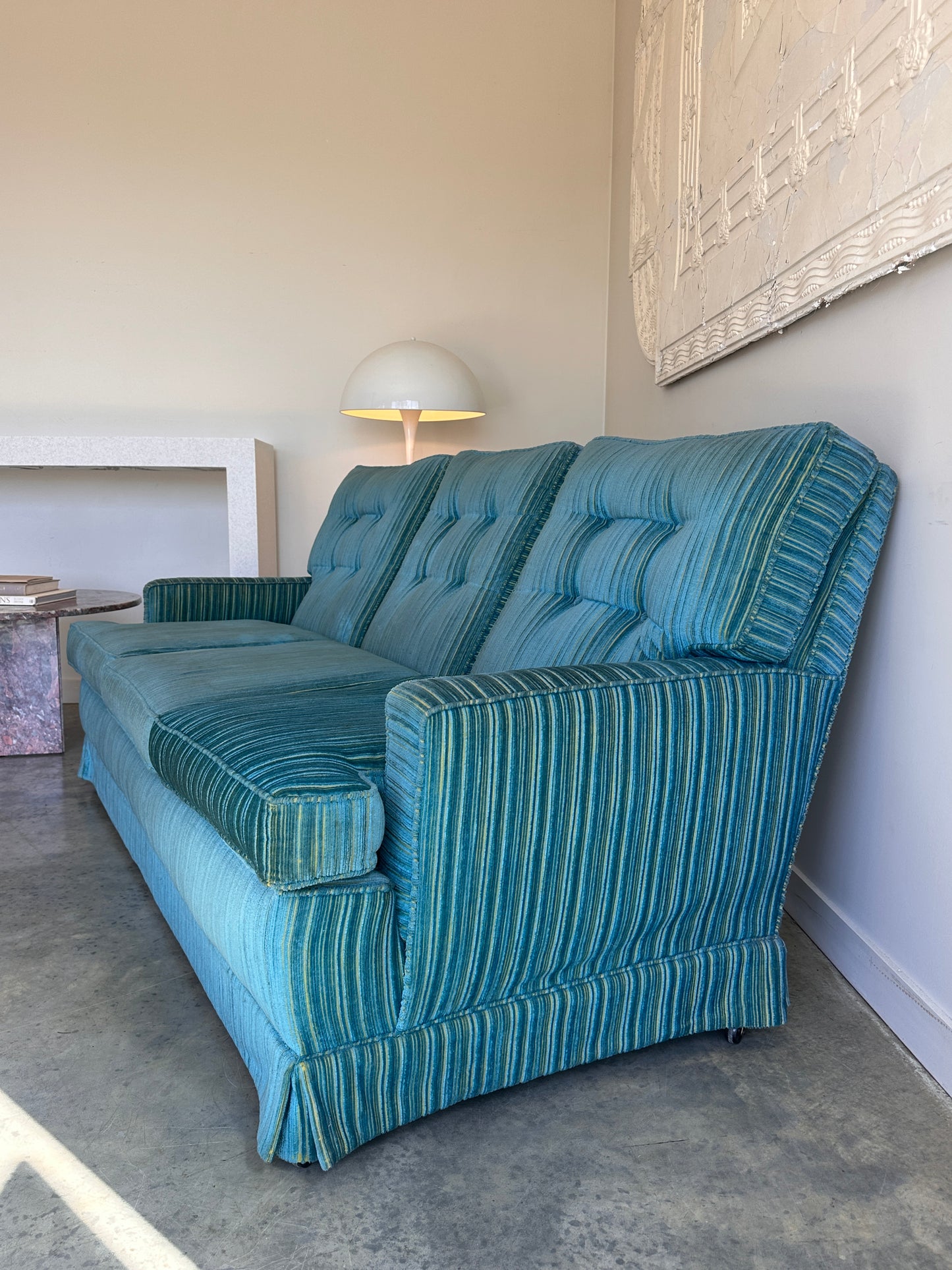 Vintage Blue / Green Striped Midcentury Sofa, 60’s