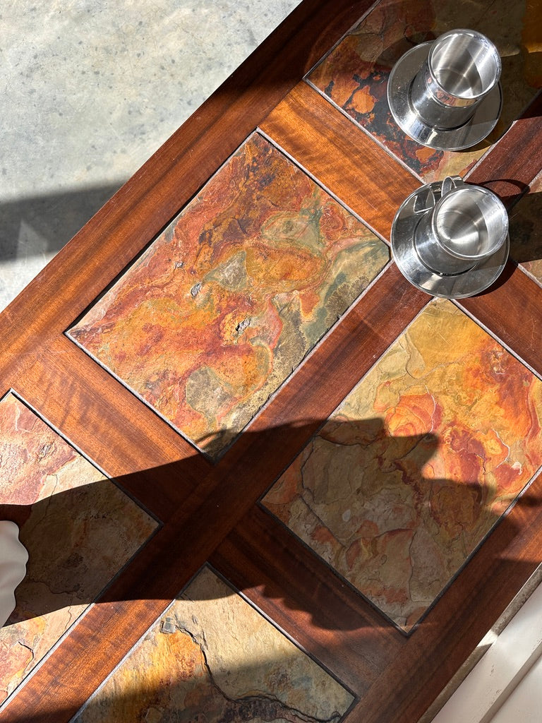 Vintage Mid-Century Rainbow Slate & Timber Coffee Table