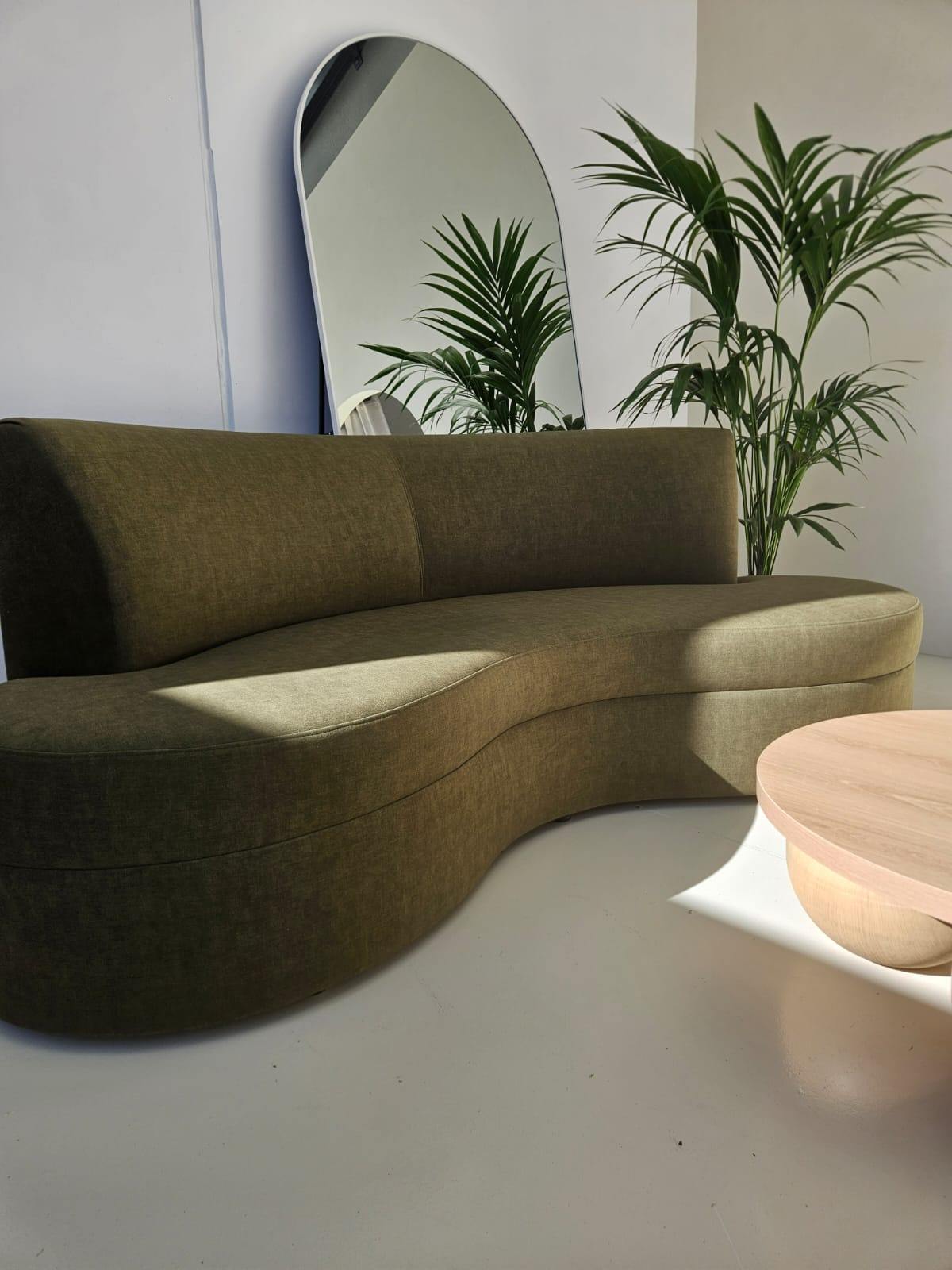 Green Velvet Curved Sofa