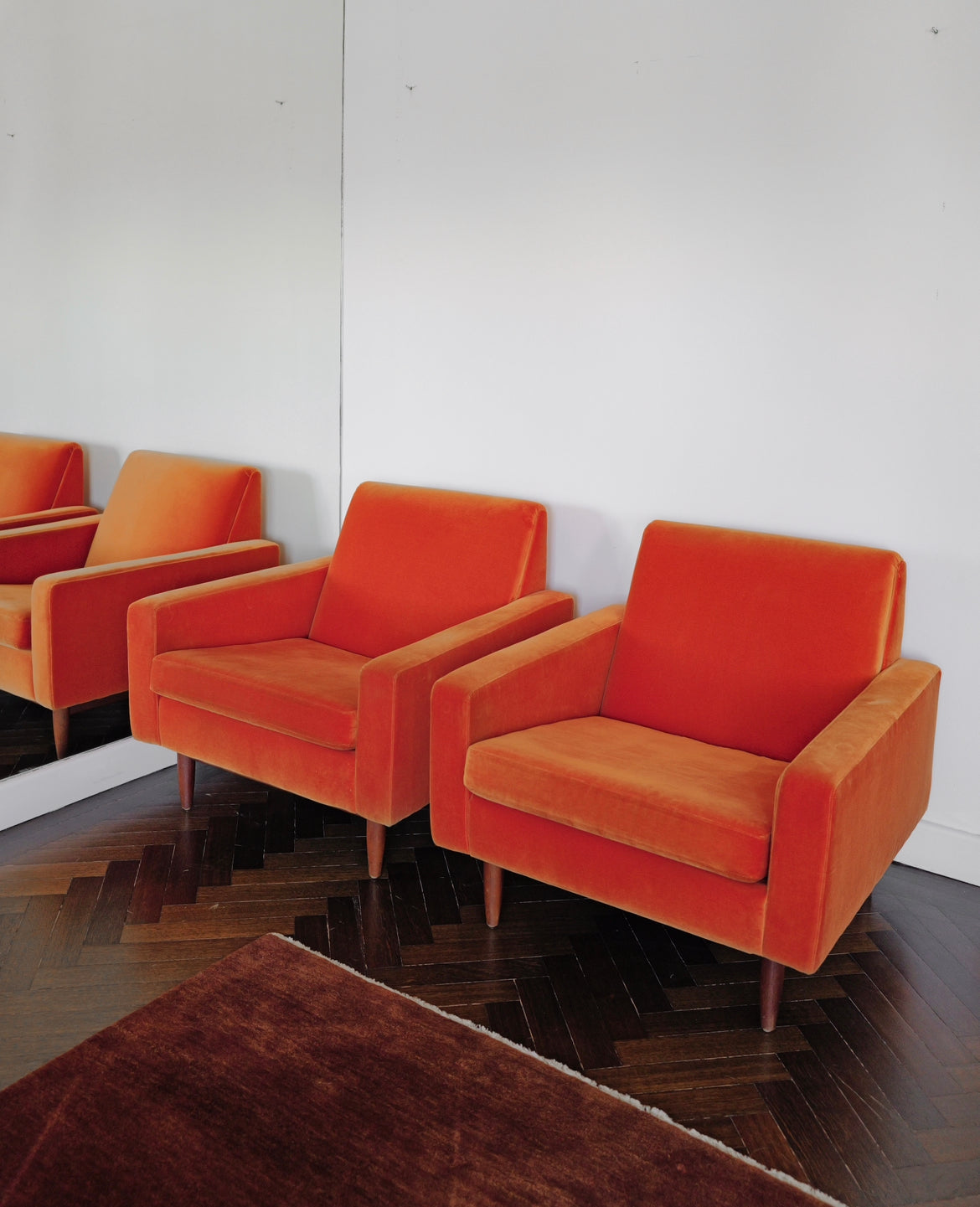 Pair Orange Velvet Parker Armchairs