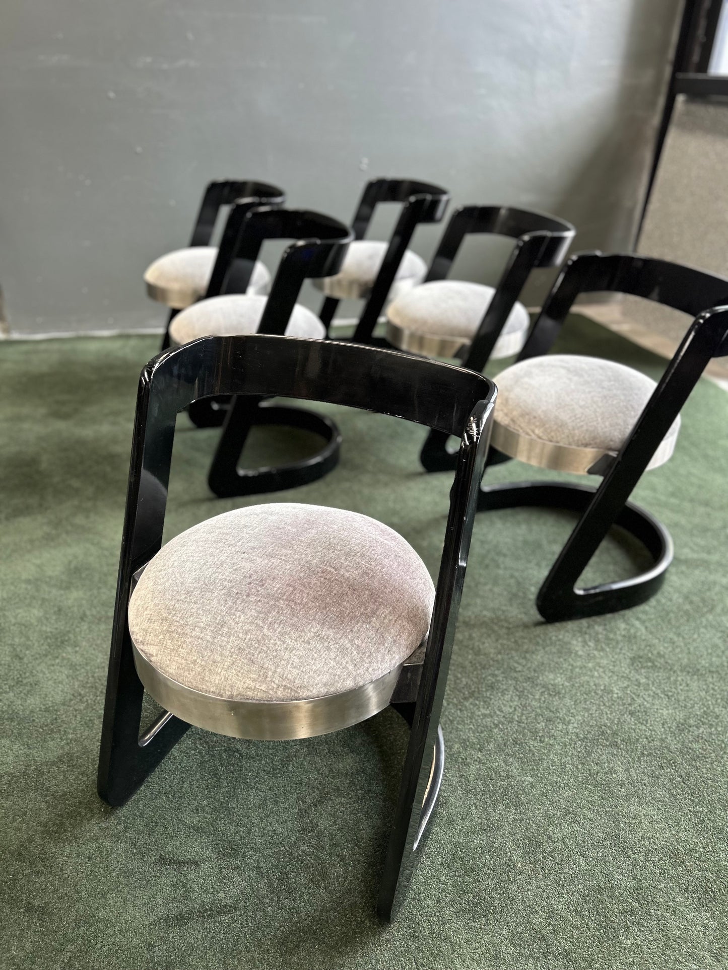 Set of 6 Willy Rizzo Chairs and Table, for Mario Sabot, Italy, 1970s