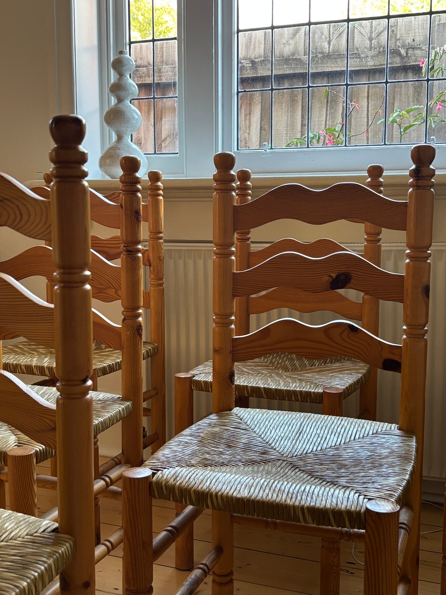 Set of Six Vintage Pine Dining Chairs