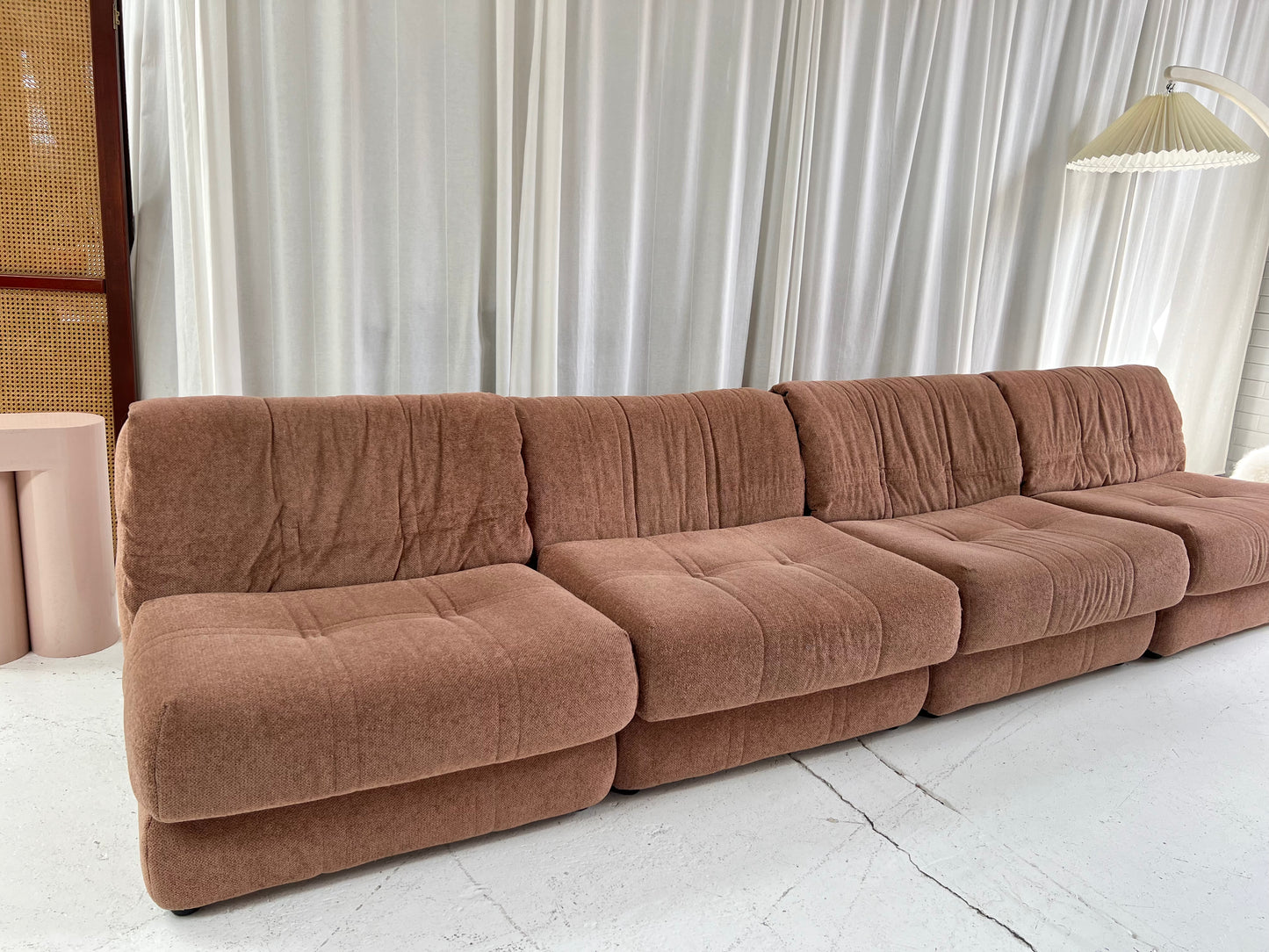 Vintage Dusty Pink Chenille Modular Sofa