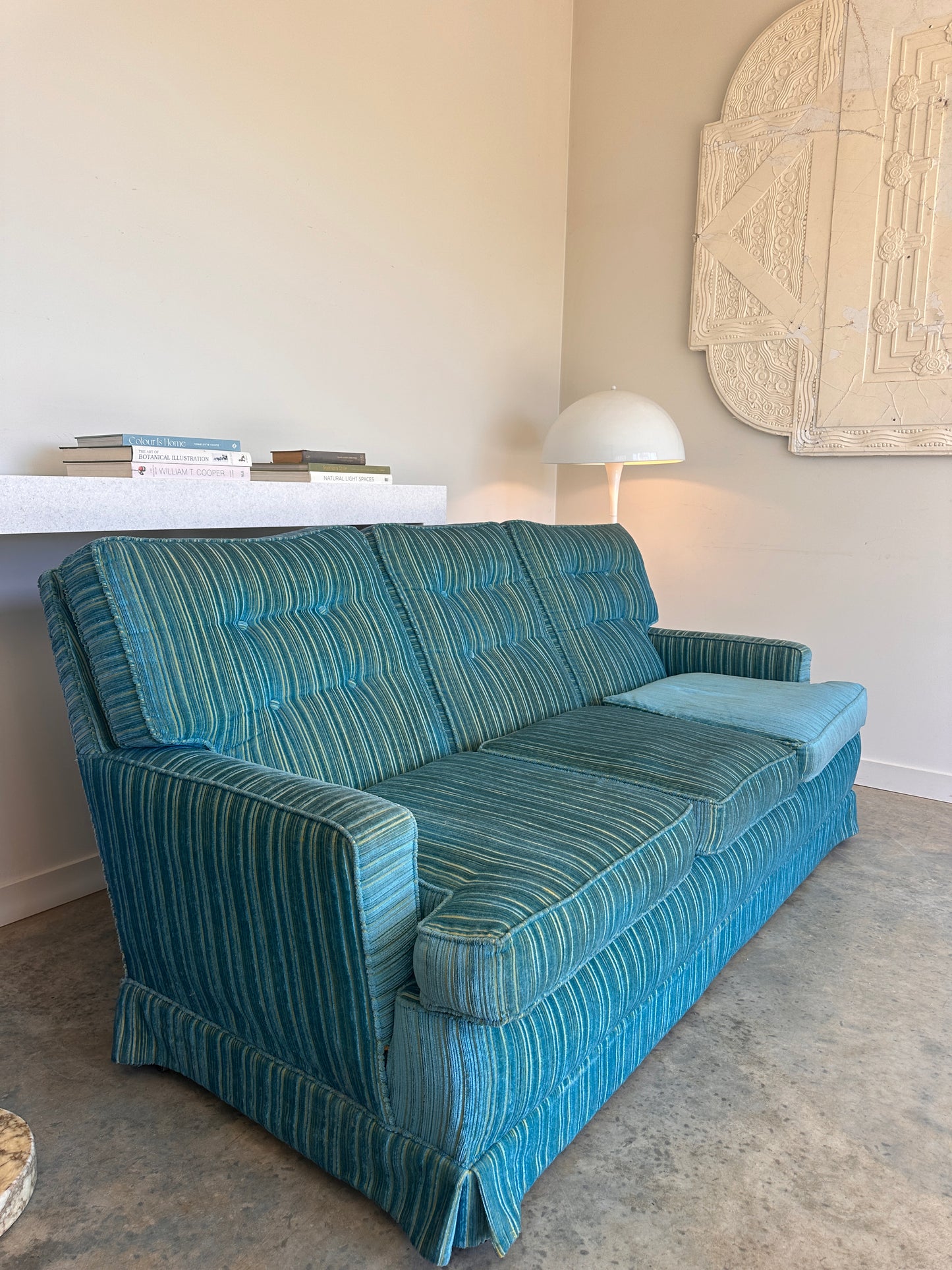 Vintage Blue / Green Striped Midcentury Sofa, 60’s
