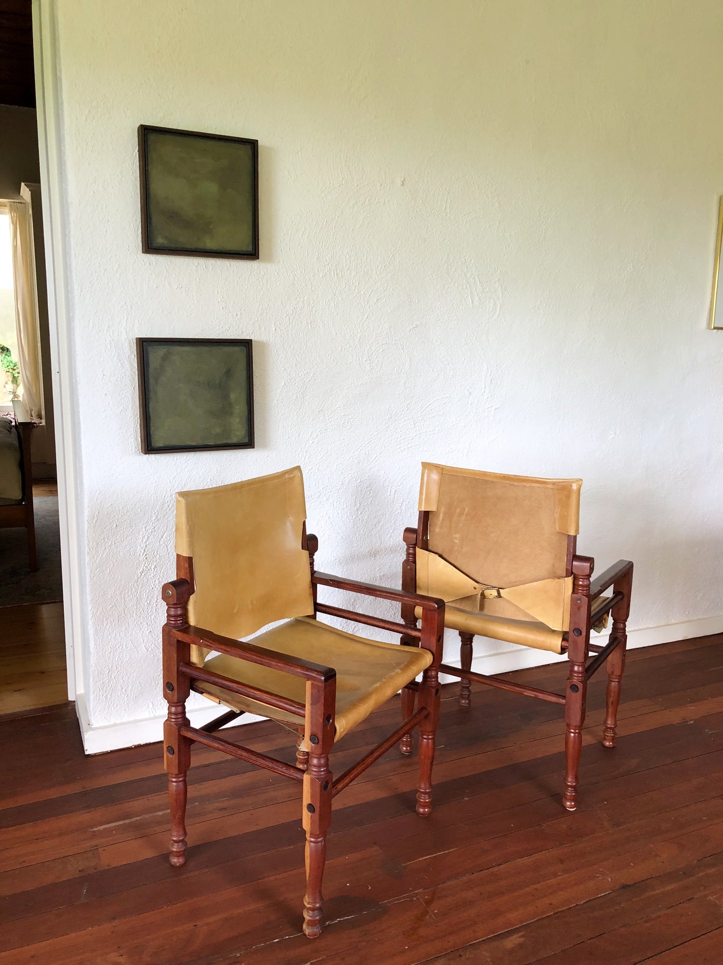 - Vintage Tan Leather Safari Chair - Two Available