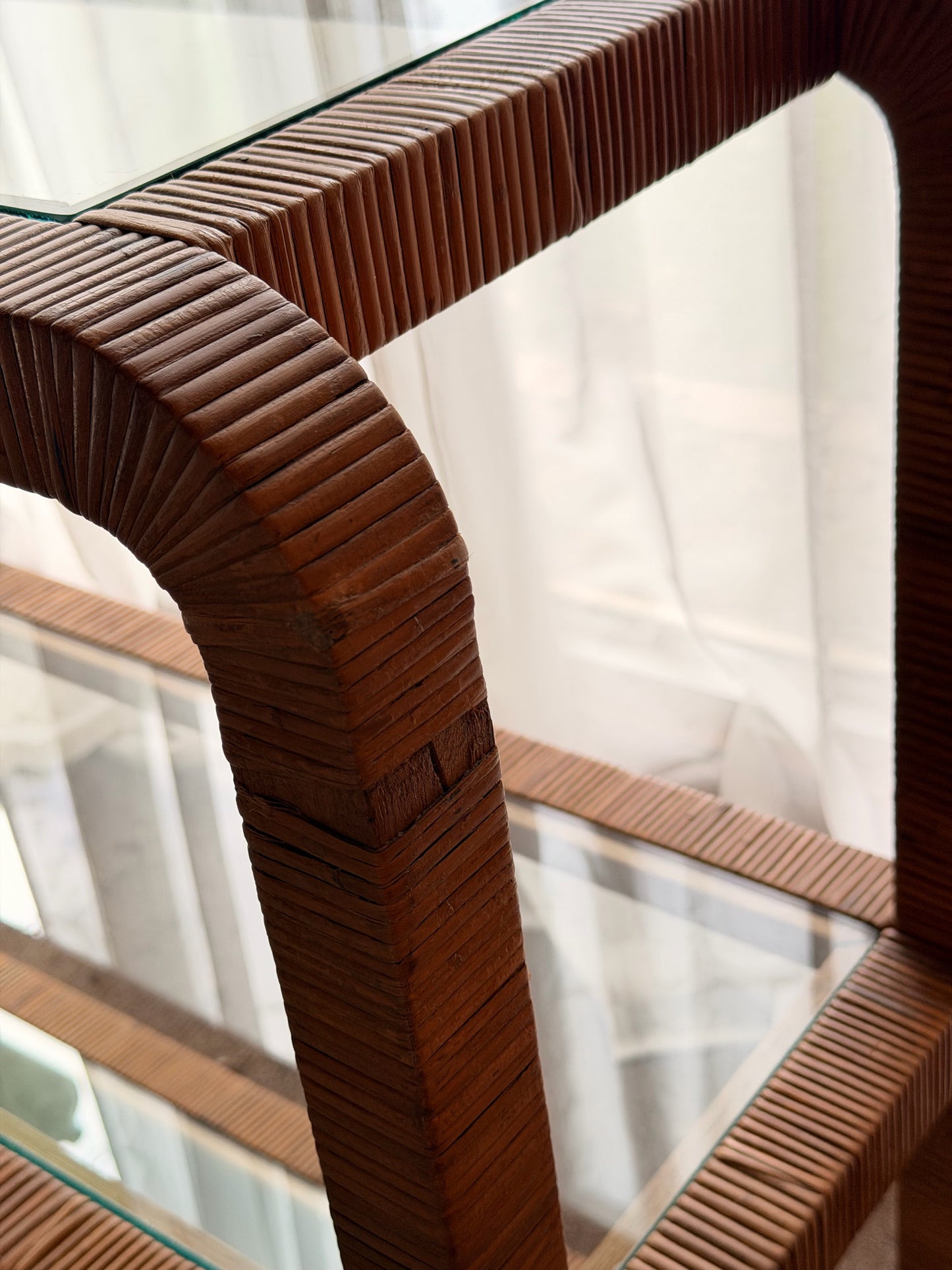 Vintage Glass and Wicker Console Table