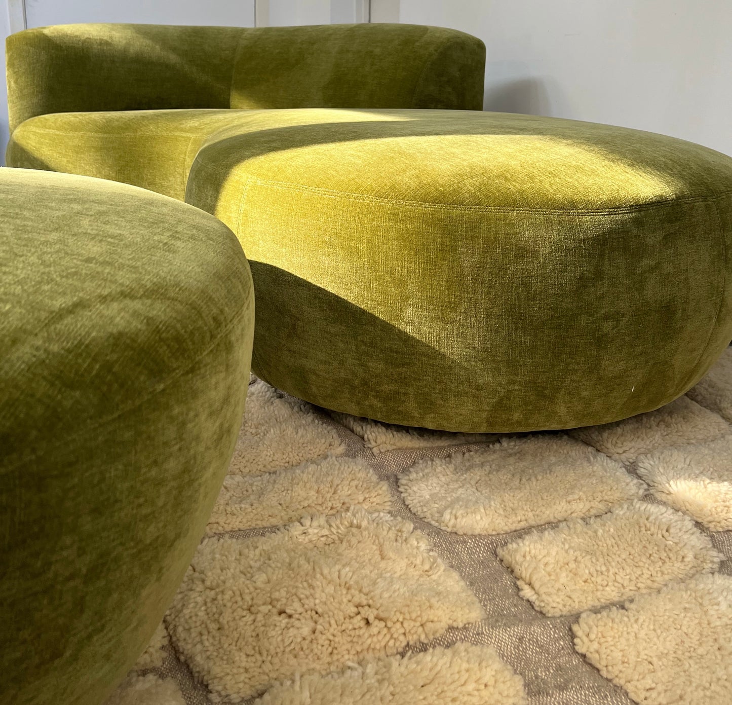 Green Velvet Sofa with Ottoman
