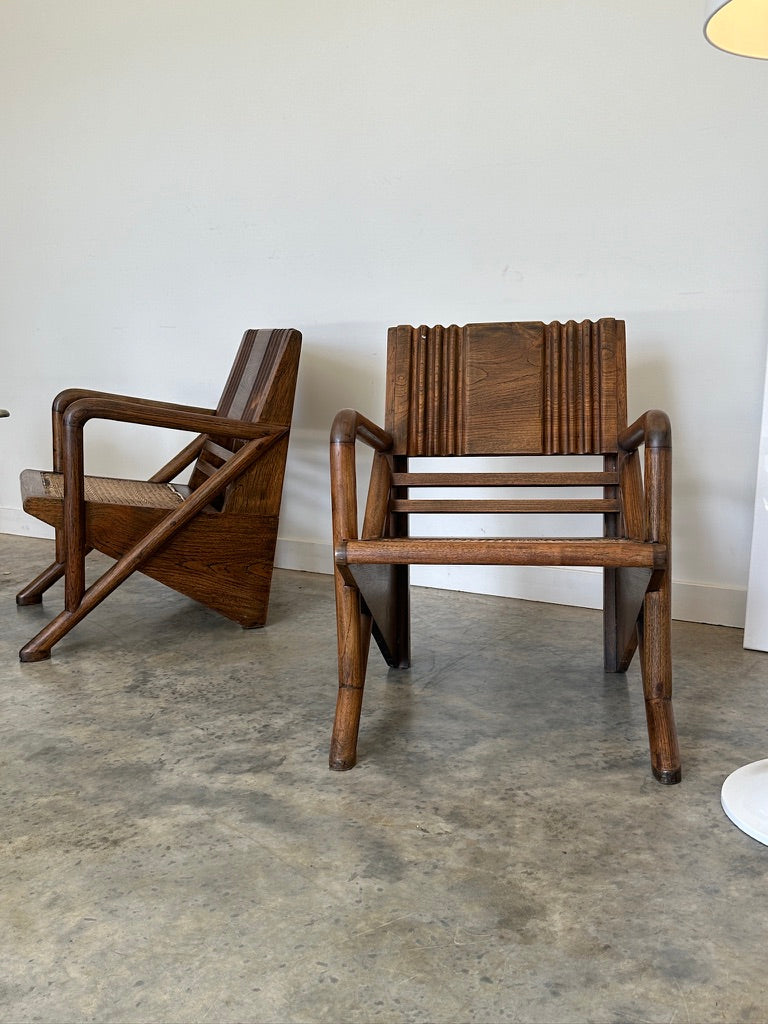 Vintage Burmese Teak and Rattan Easy Chair - Two Available