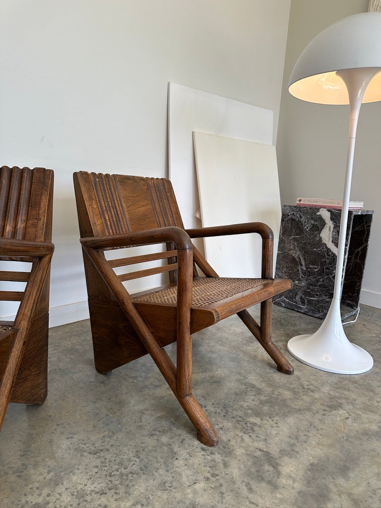 Vintage Burmese Teak and Rattan Easy Chair - Two Available