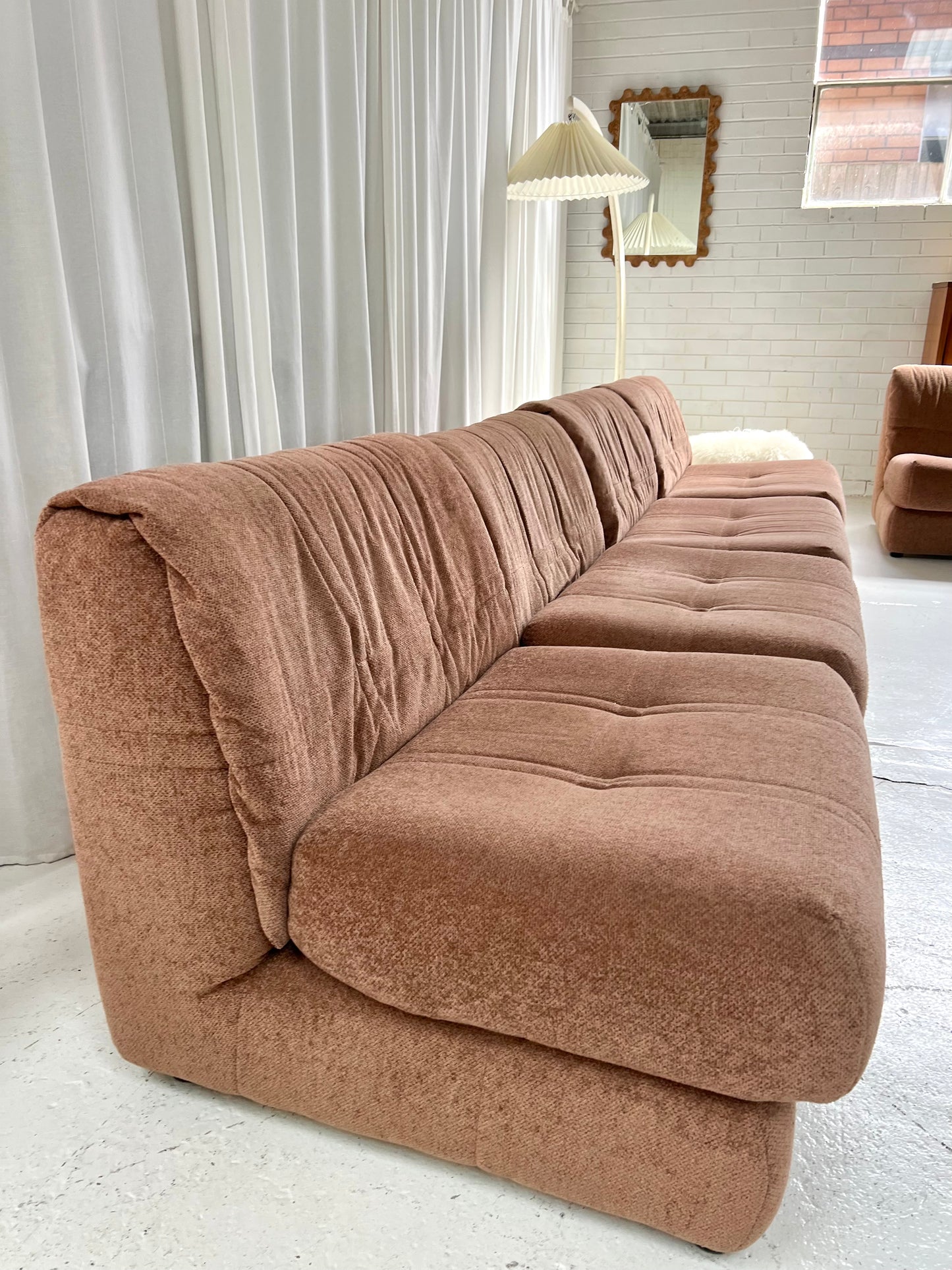 Vintage Dusty Pink Chenille Modular Sofa