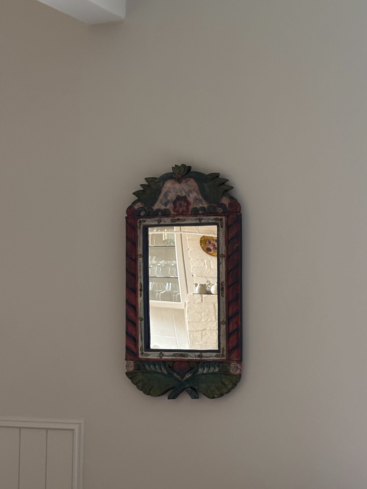 20th Century Folk Hand-Painted Wooden Mirror
