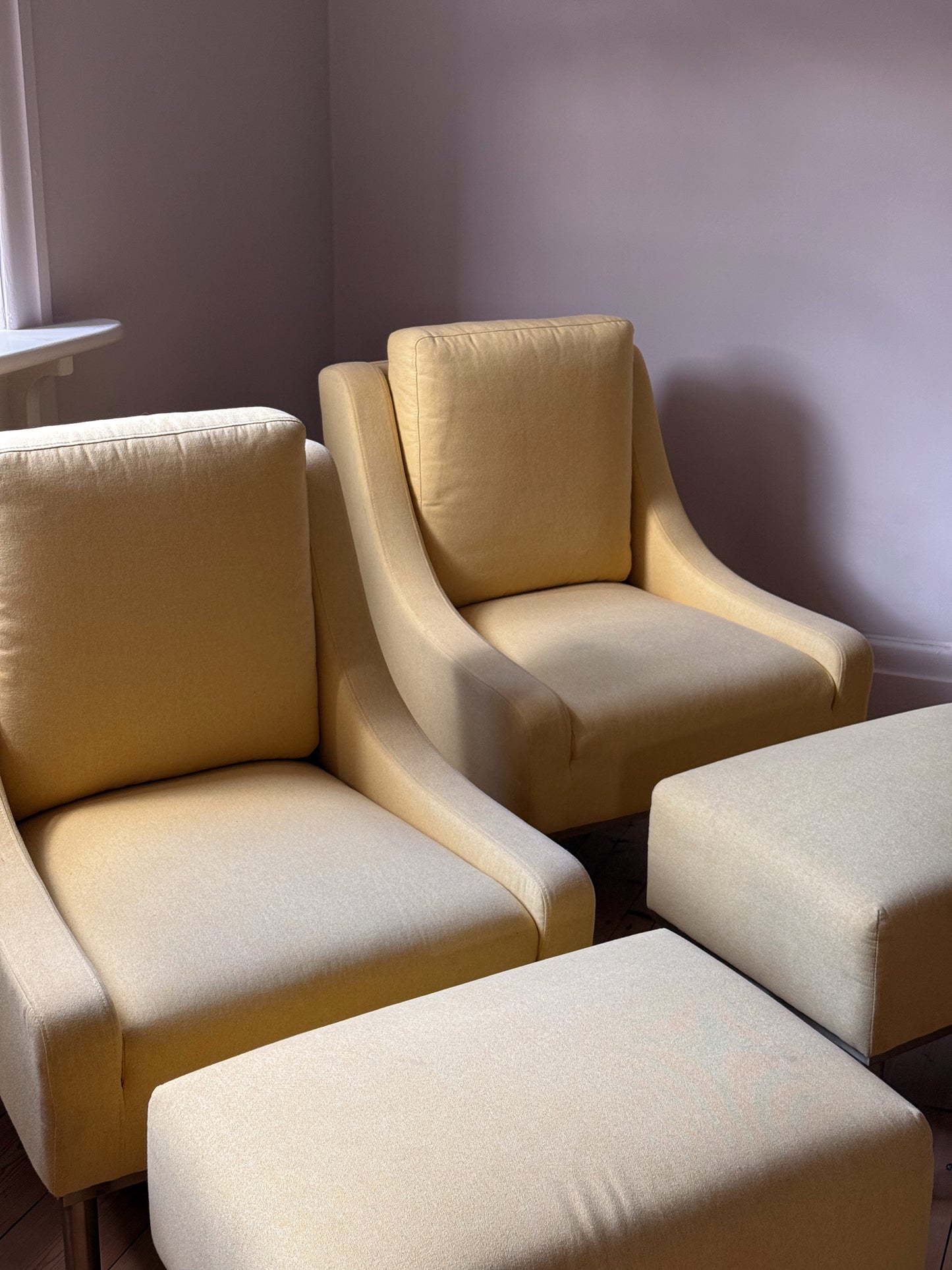 Pair of Lemon Lounge Chairs with Ottomans
