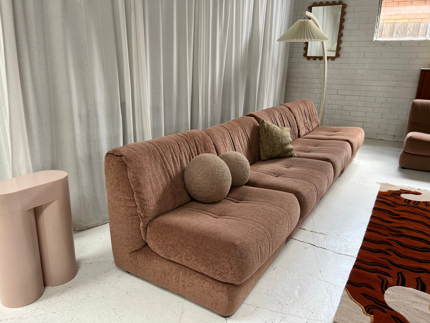 Vintage Dusty Pink Chenille Modular Sofa