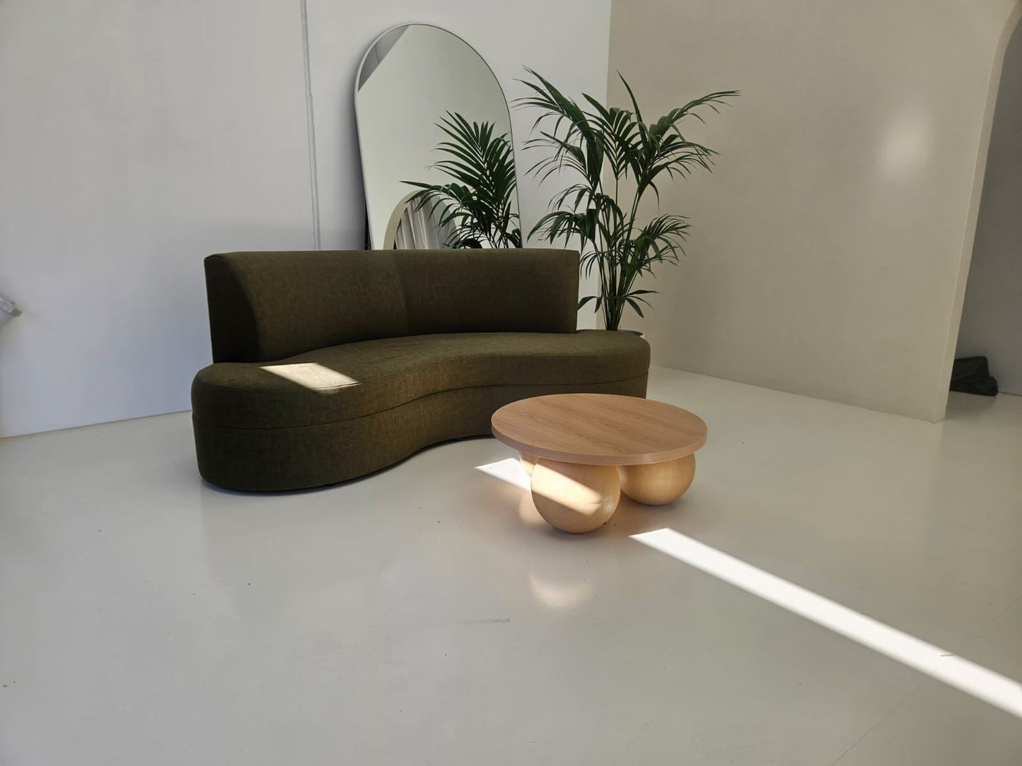 Green Velvet Curved Sofa