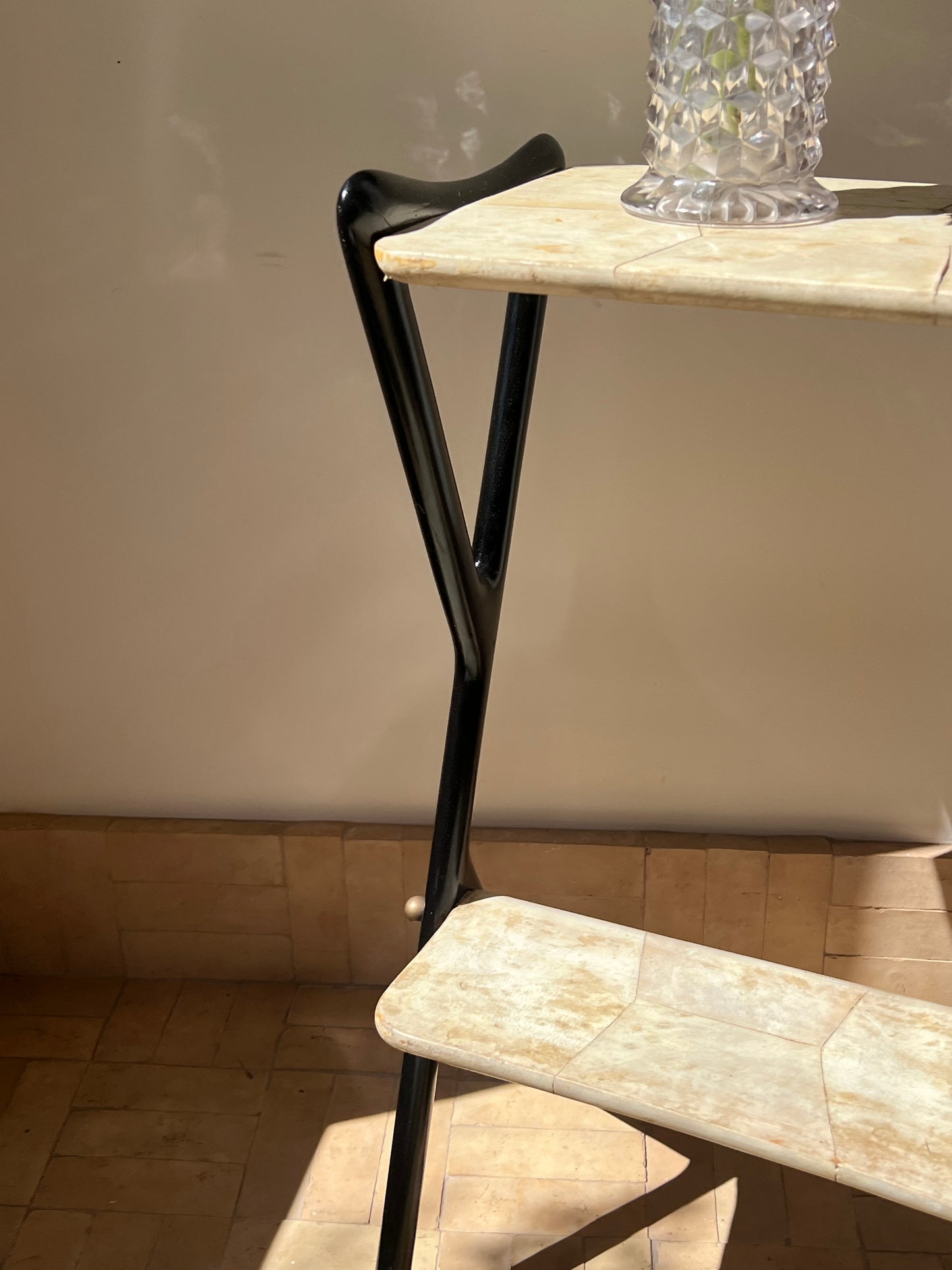 Ico Parisi Parchment Side Table with Goat Skin Shelves