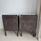 Pair of Antique Indian Carved Majuce Bedside Tables / Nightstands